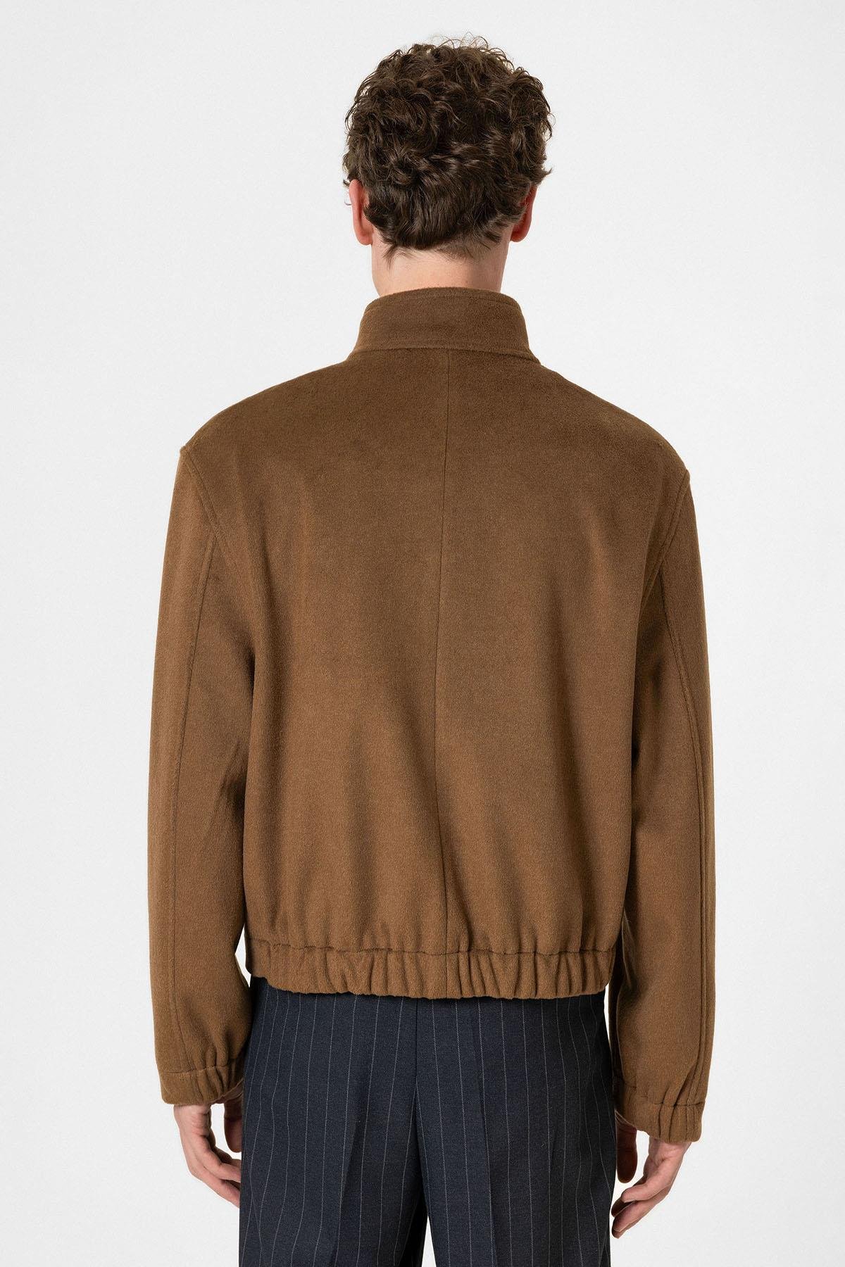 Antioch Kahve Yün Karışımlı Dik Yaka Erkek Mont