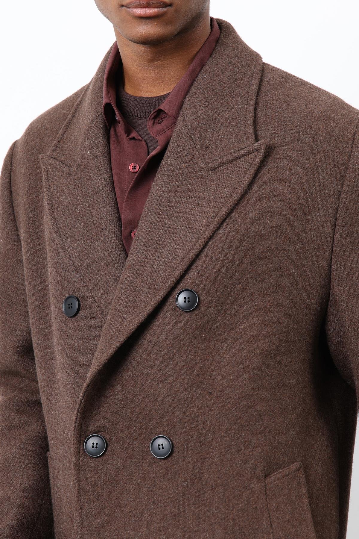 Antioch Kahve Yün Karışımlı Kruvaze Erkek Kaban