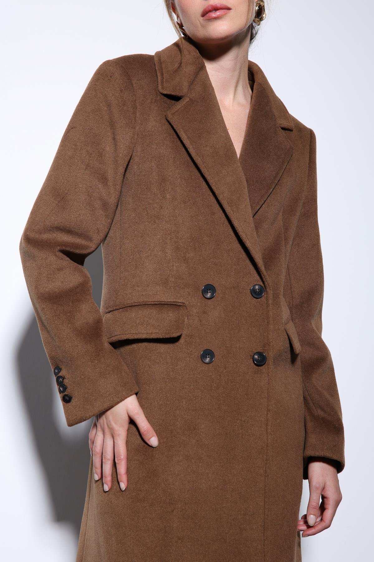 Antioch Kahve Yün Karışımlı Kruvaze Kadın Kaban