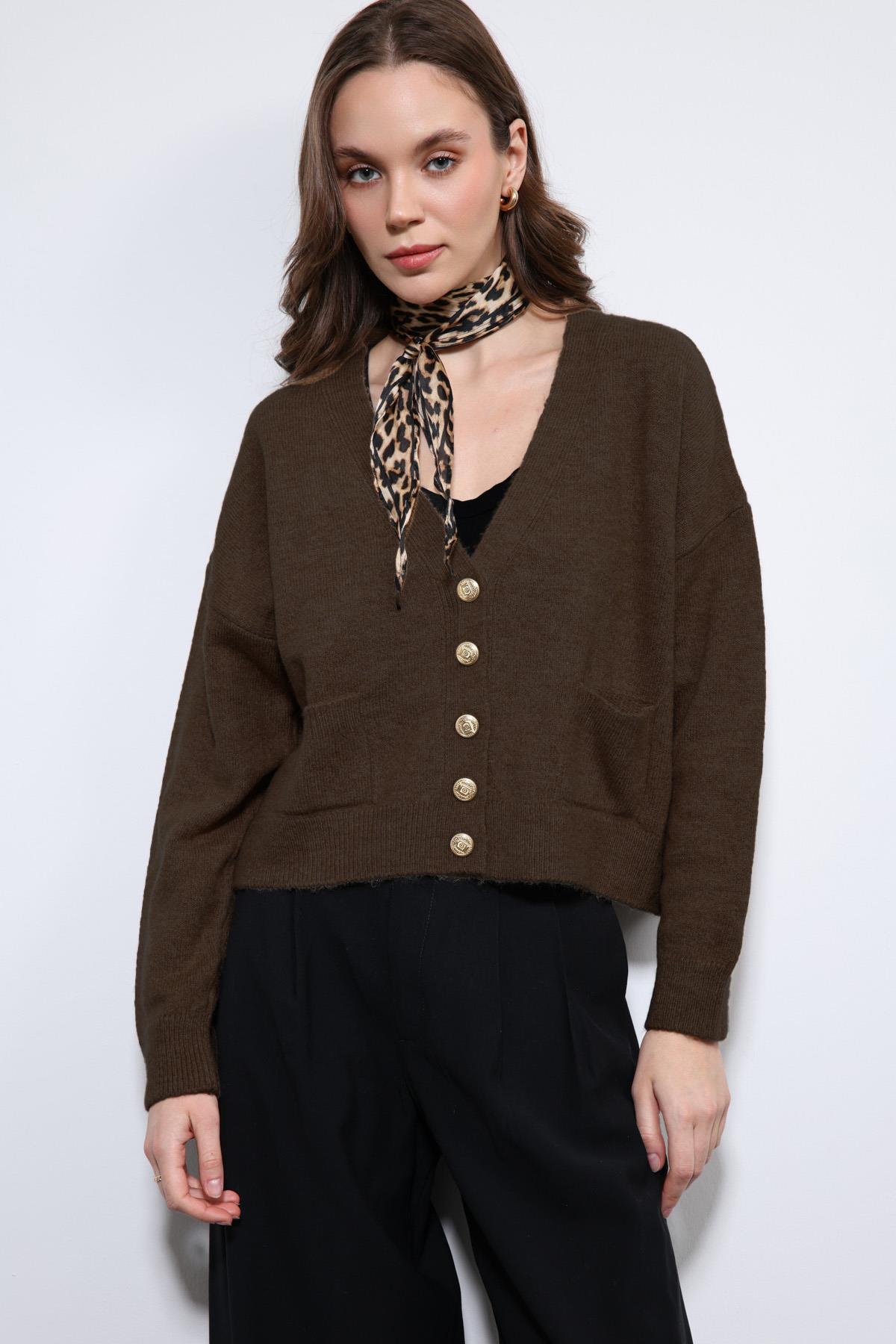 Antioch Kahve Yün Karışımlı Örme Triko Hırka