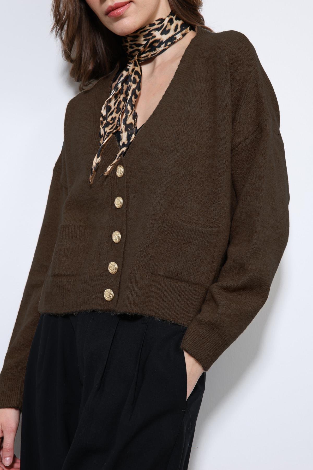 Antioch Kahve Yün Karışımlı Örme Triko Hırka