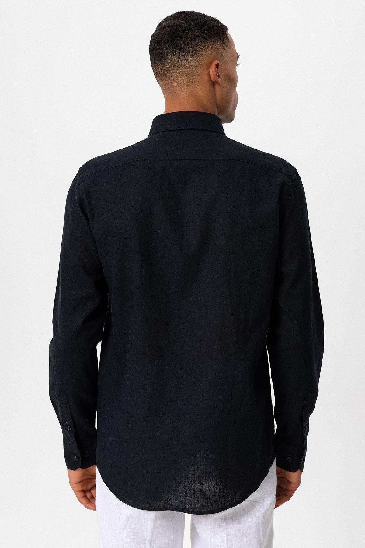 Antioch Siyah Keten Karışımlı Erkek Gömlek