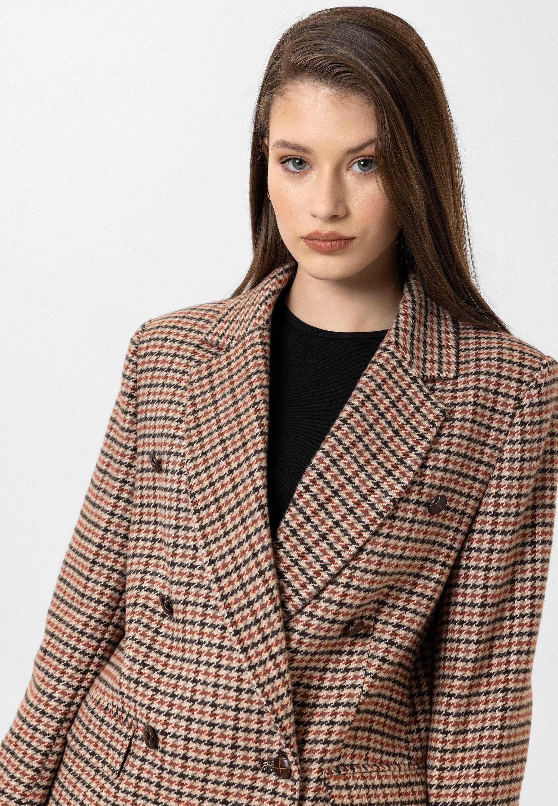 Antioch Kiremit Kadın Kazayağı Desenli Blazer Ceket