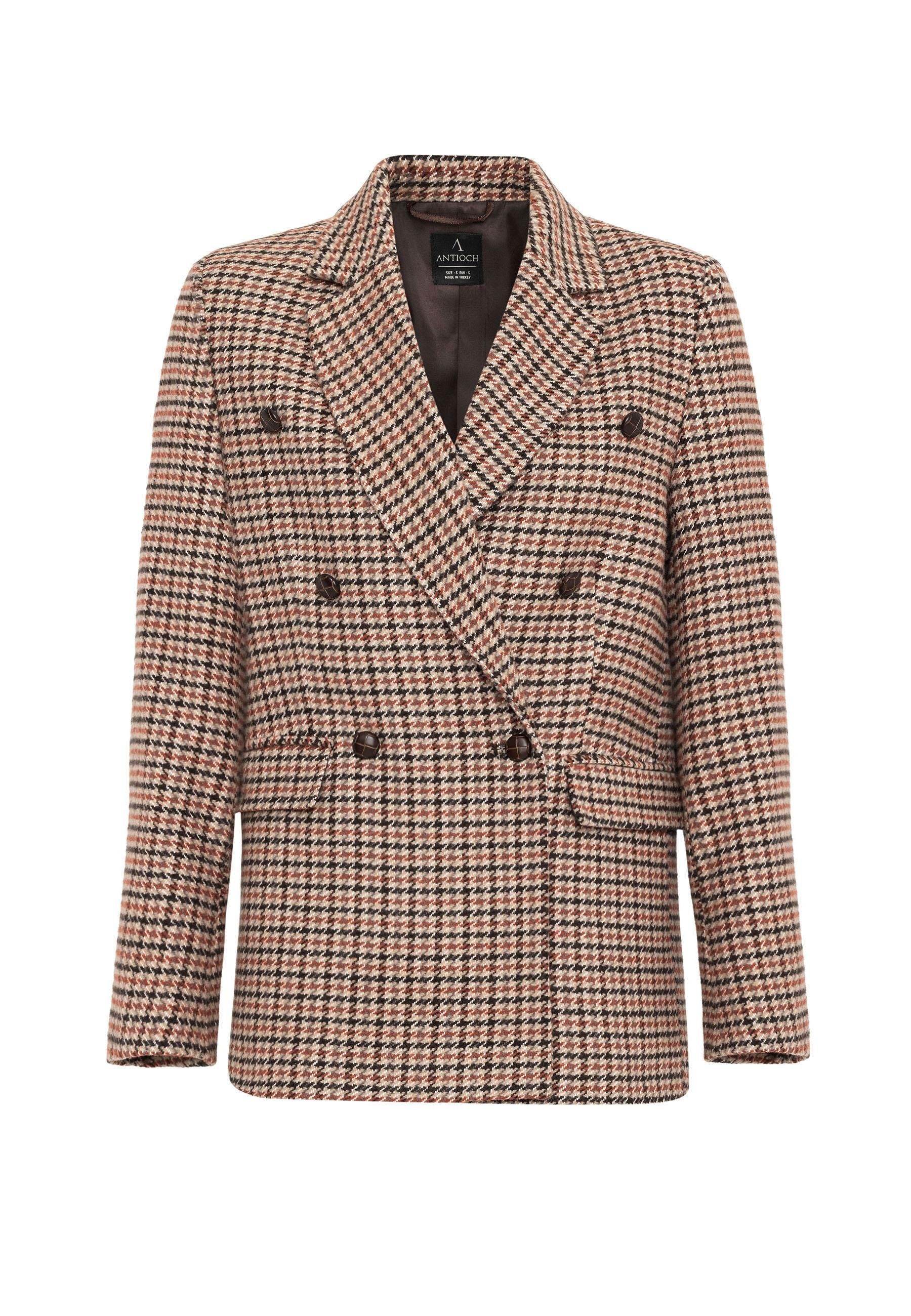 Antioch Kiremit Kadın Kazayağı Desenli Blazer Ceket