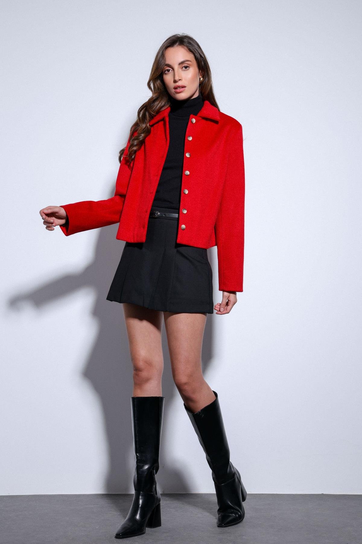 Antioch Kırmızı Gömlek Yaka Kısa Kaşe Ceket