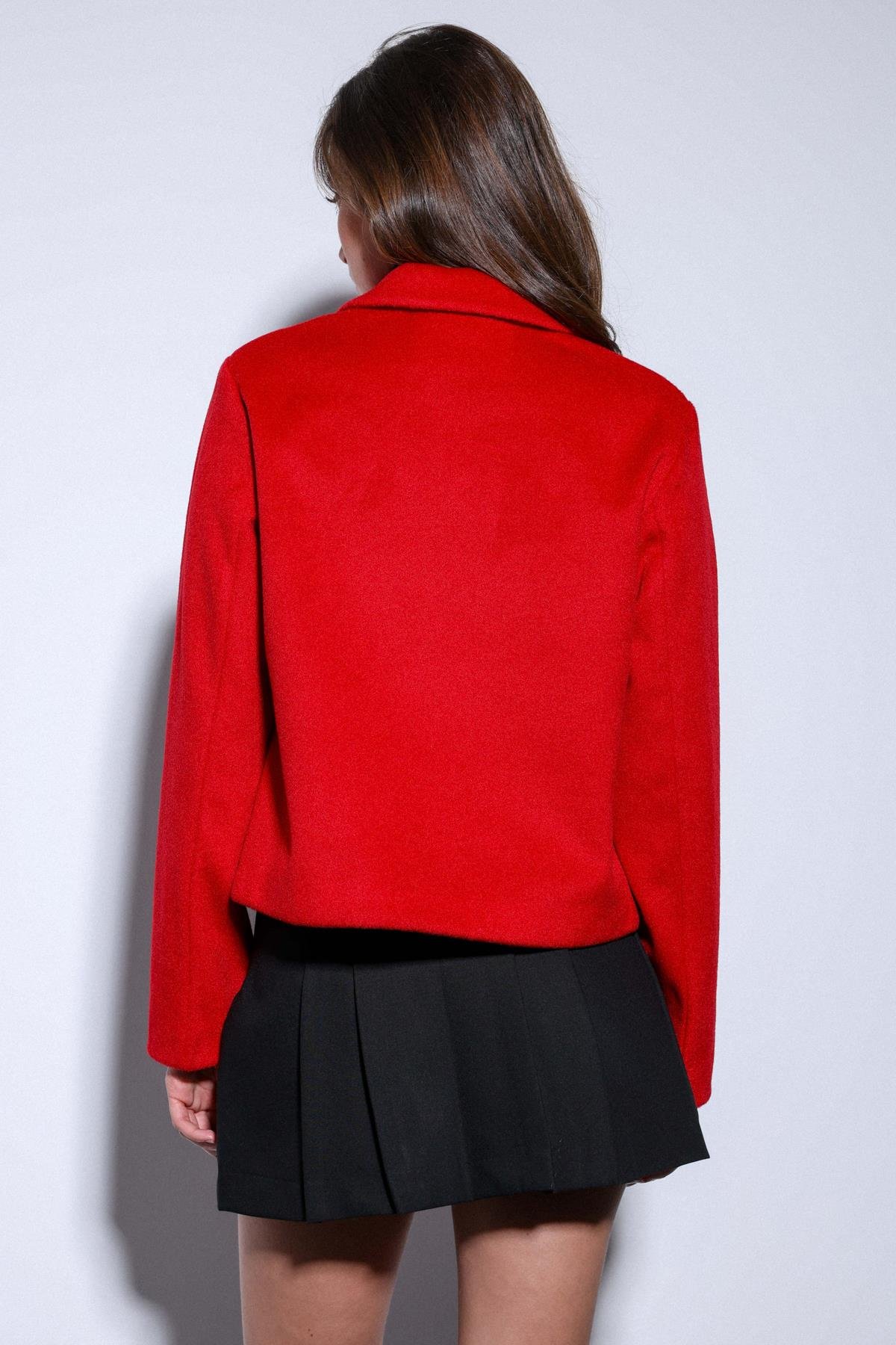 Antioch Kırmızı Gömlek Yaka Kısa Kaşe Ceket