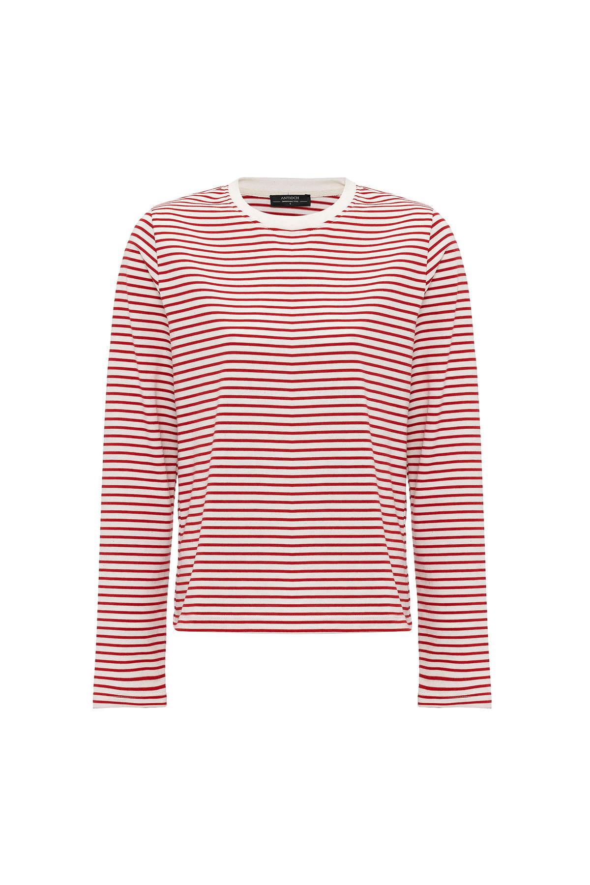 Antioch Kırmızı Kadın Çizgili Mevsimlik Kazak