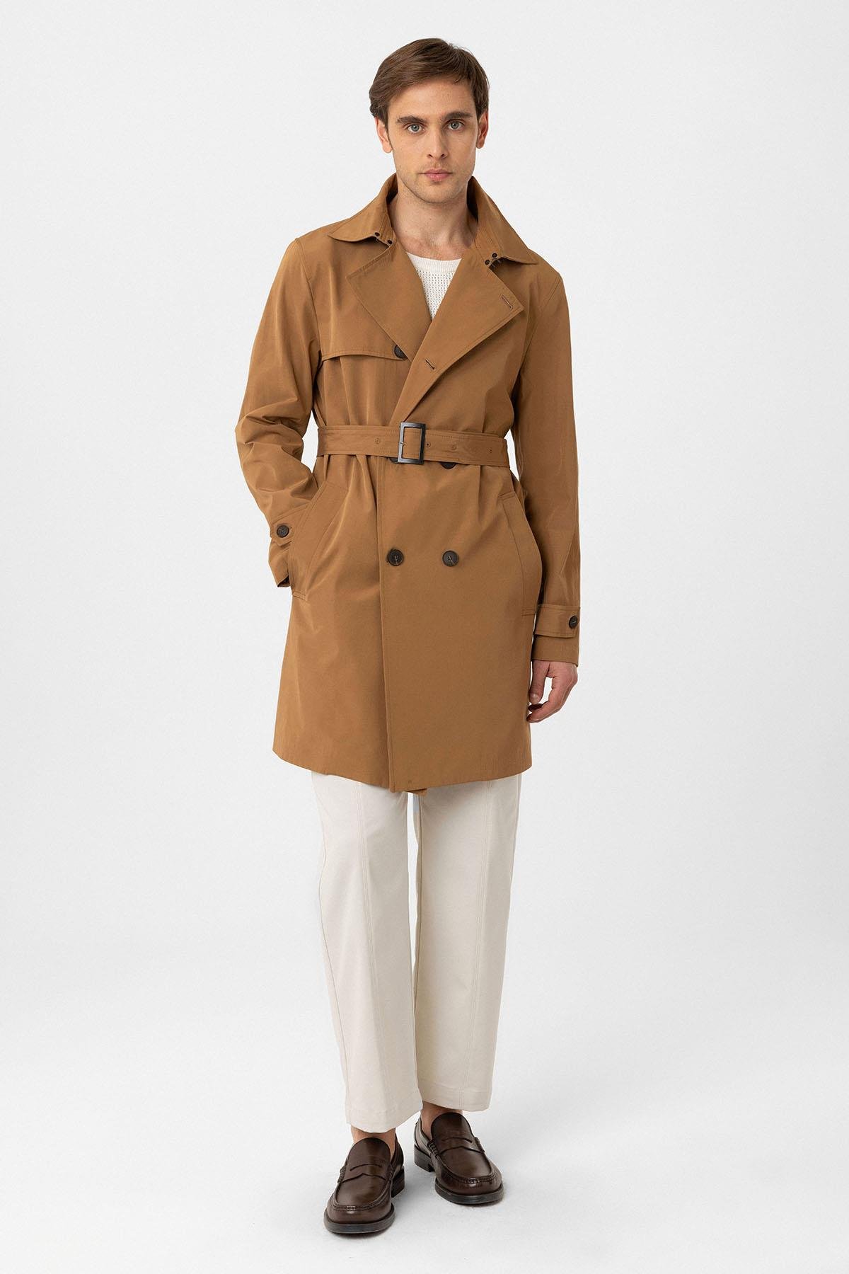 Antioch Koyu Camel Kuşaklı Kruvaze Trençkot