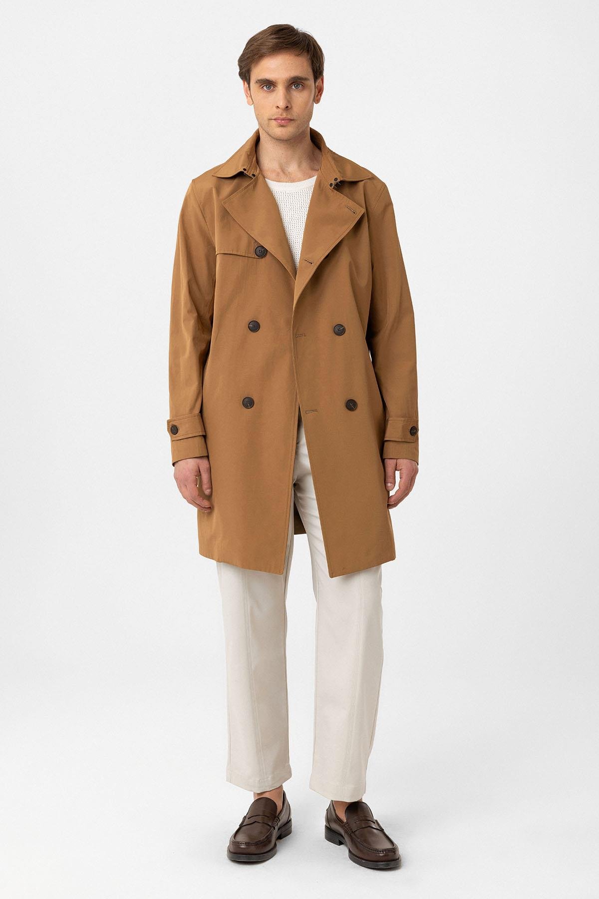 Antioch Koyu Camel Kuşaklı Kruvaze Trençkot