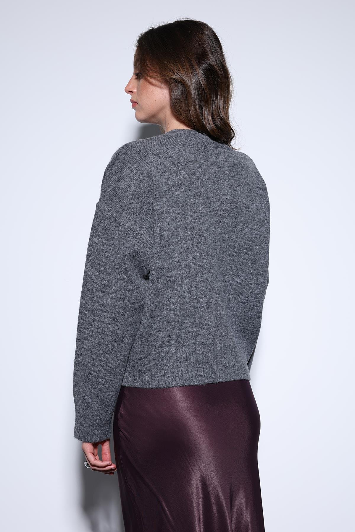 Antioch Koyu Gri Yün Karışımlı Kadın Kazak