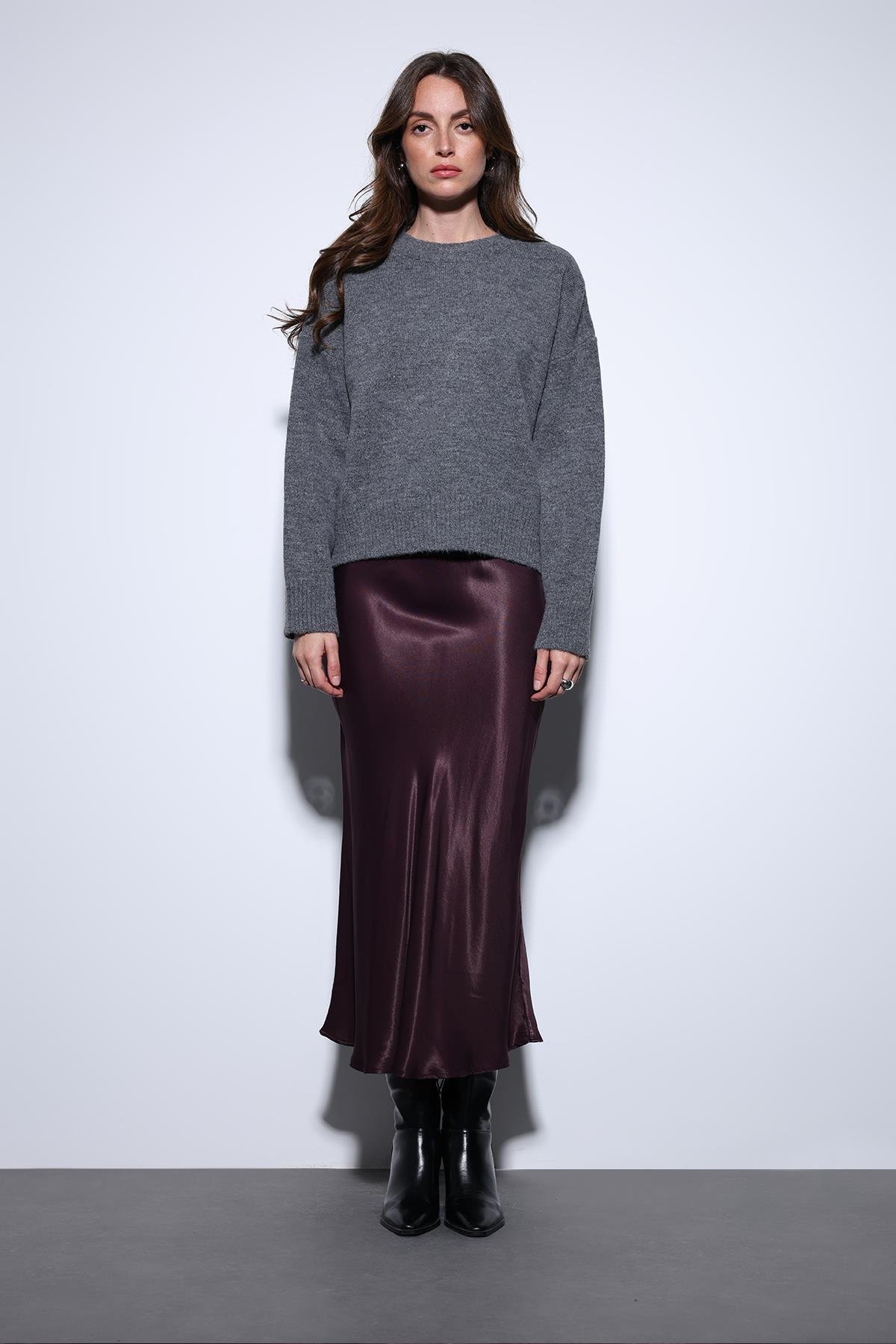 Antioch Koyu Gri Yün Karışımlı Kadın Kazak