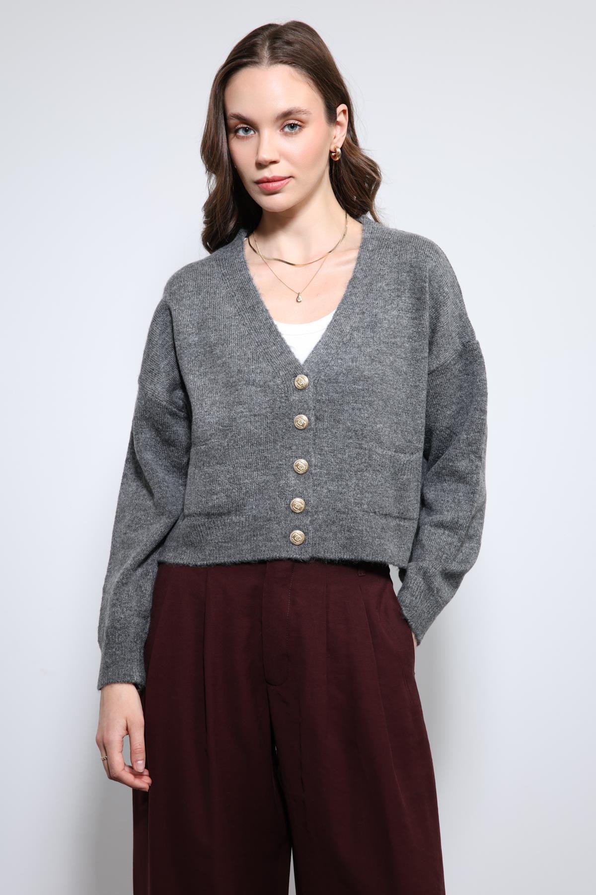 Antioch Koyu Gri Yün Karışımlı Örme Triko Hırka