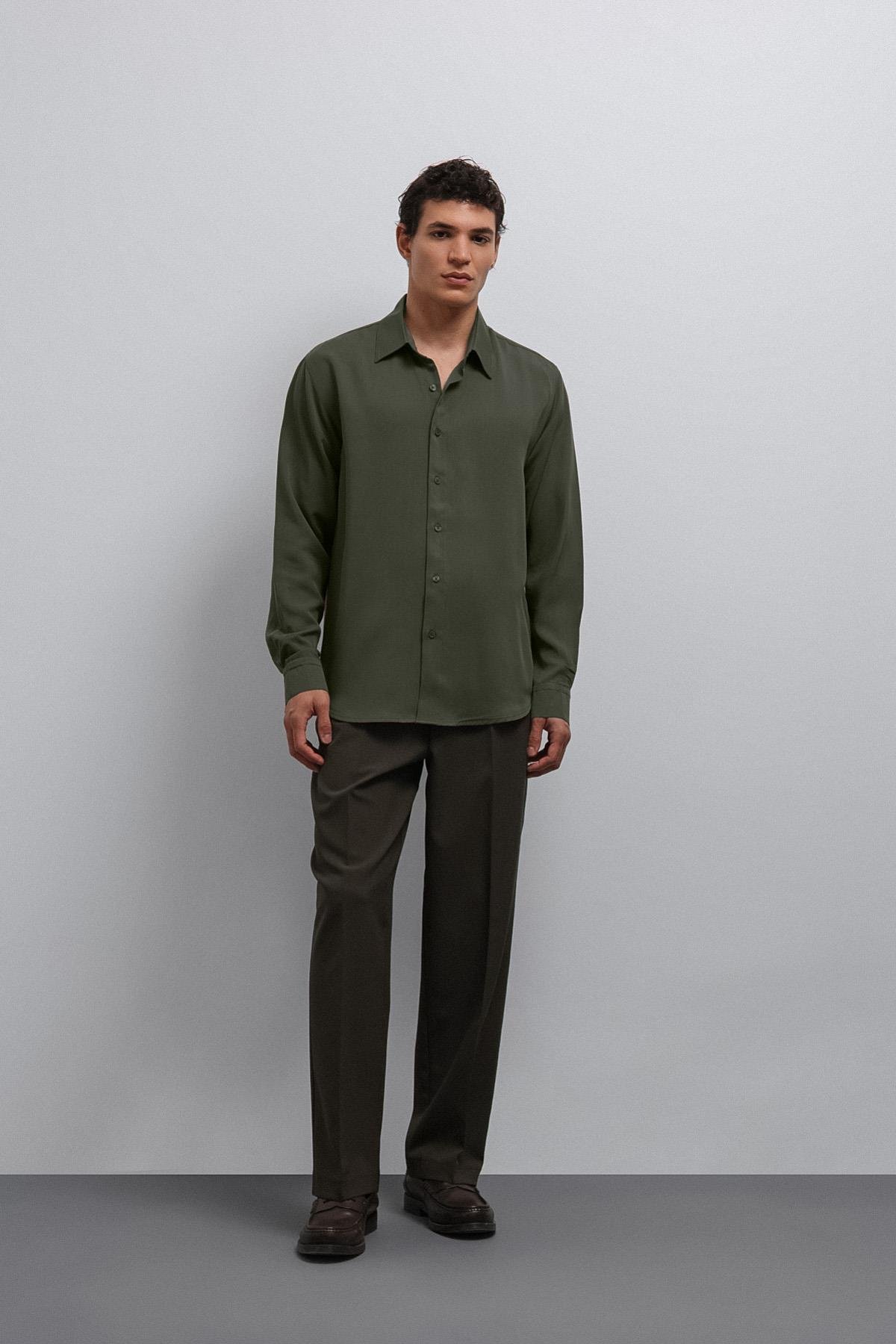 Antioch Koyu Haki Teknik Regular Fit Erkek Gömlek