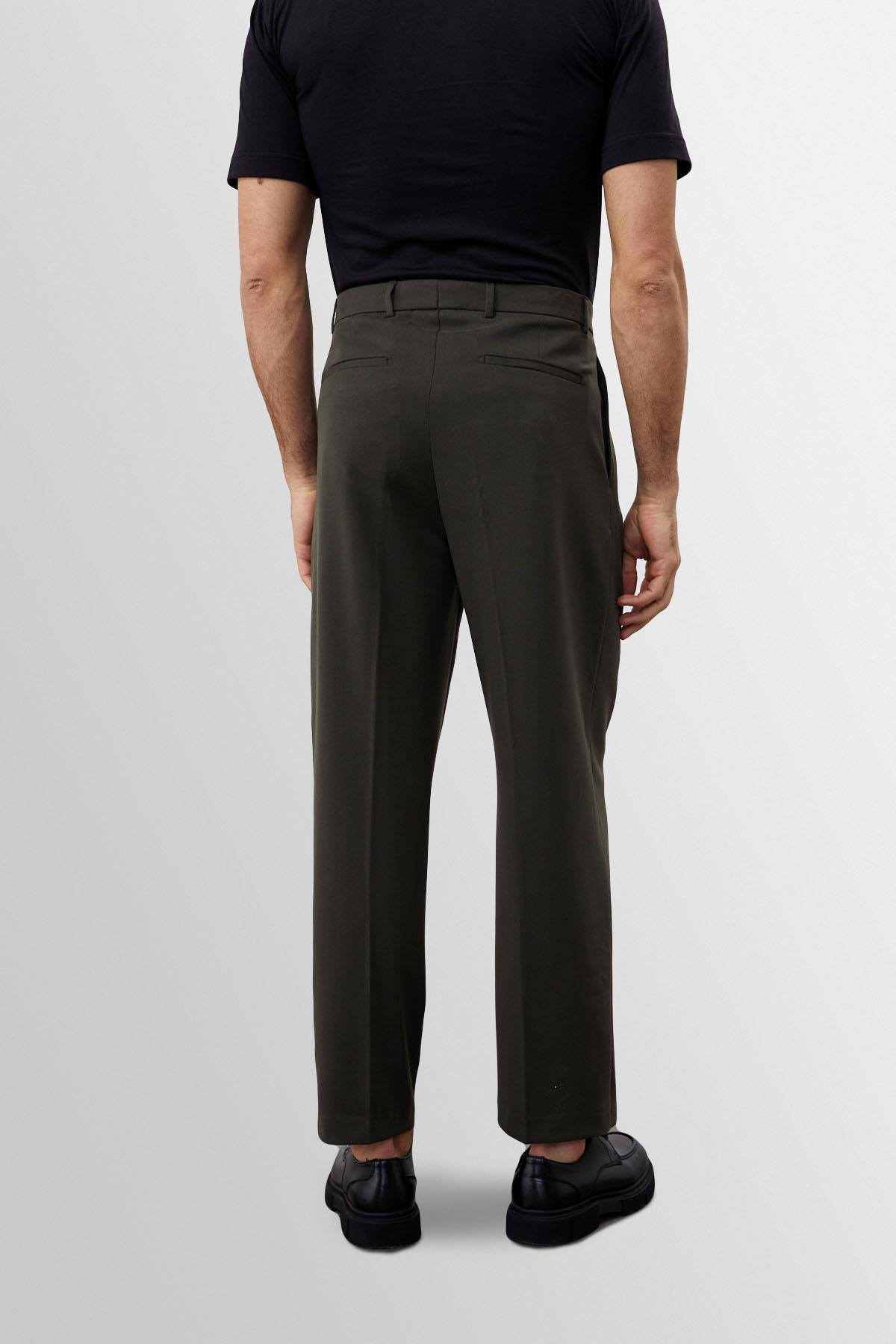 Antioch Koyu Haki Yüksek Bel Pileli Rahat Kalıp Erkek Pantolon