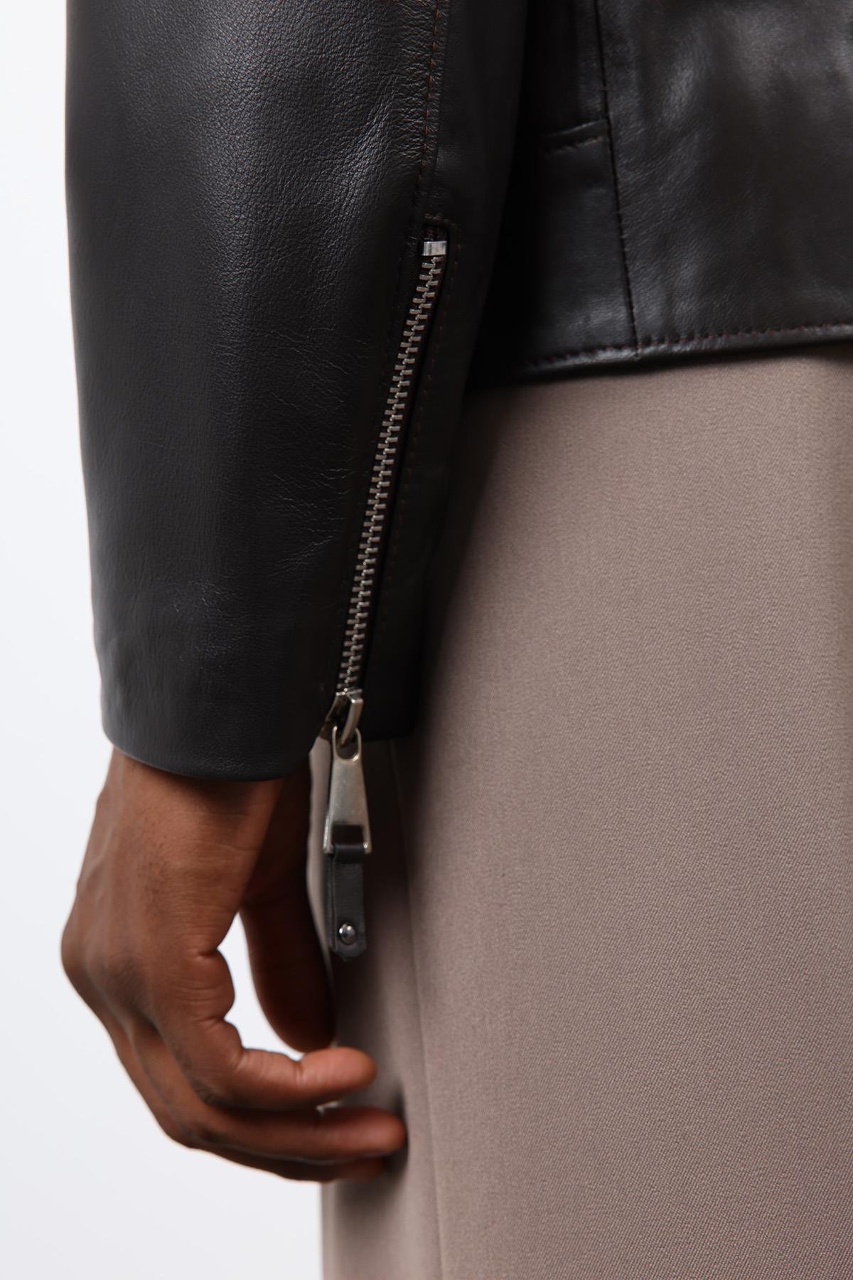 Antioch Koyu Kahve 100% Deri Biker Ceket