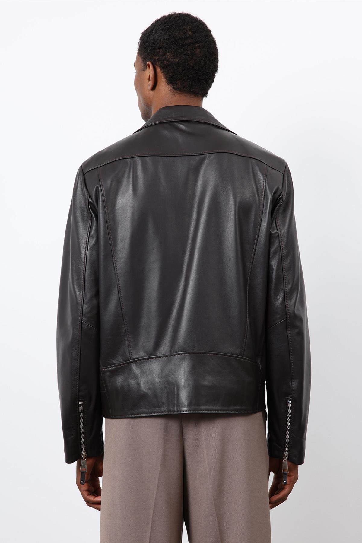 Antioch Koyu Kahve 100% Deri Biker Ceket