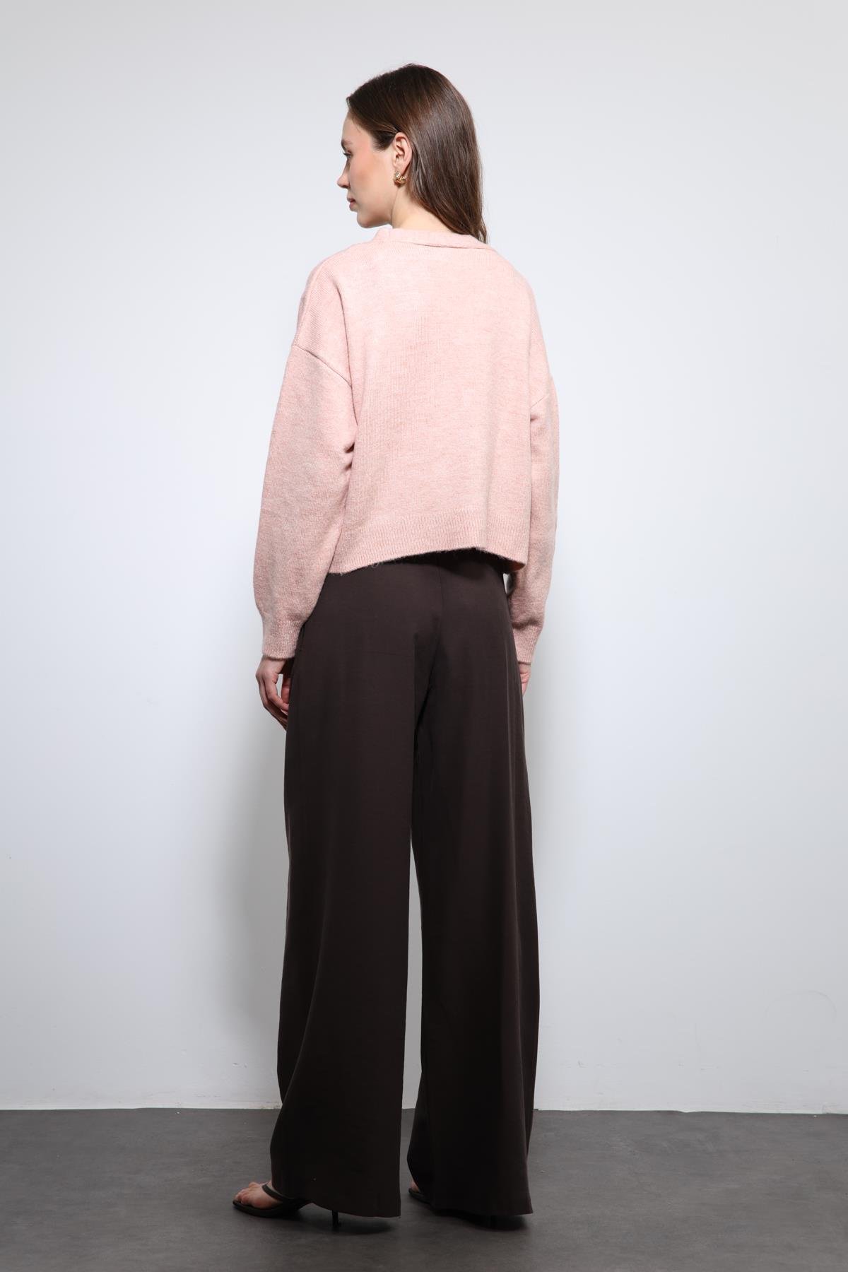 Antioch Koyu Kahve Bel Lastikli Pileli Kadın Pantolon