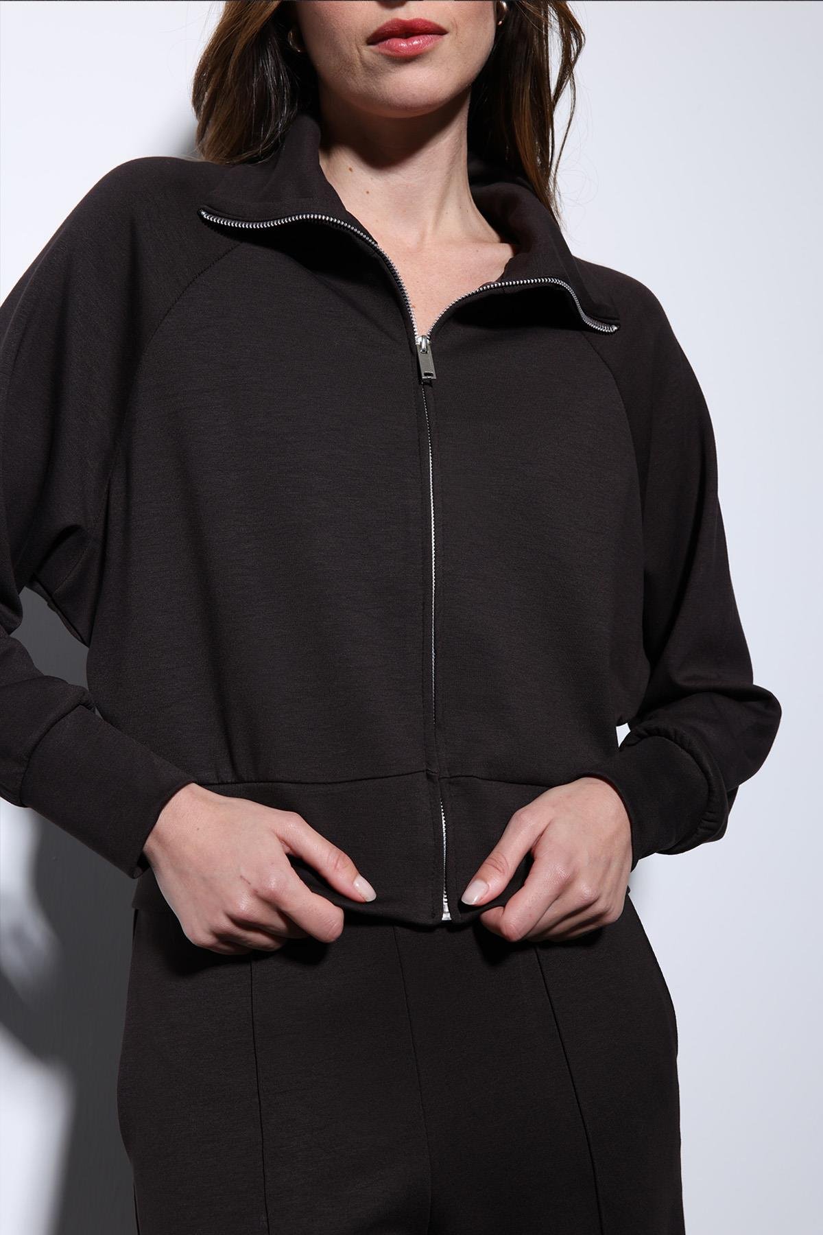 Antioch Koyu Kahve Fermuarlı Kadın Eşofman Takım