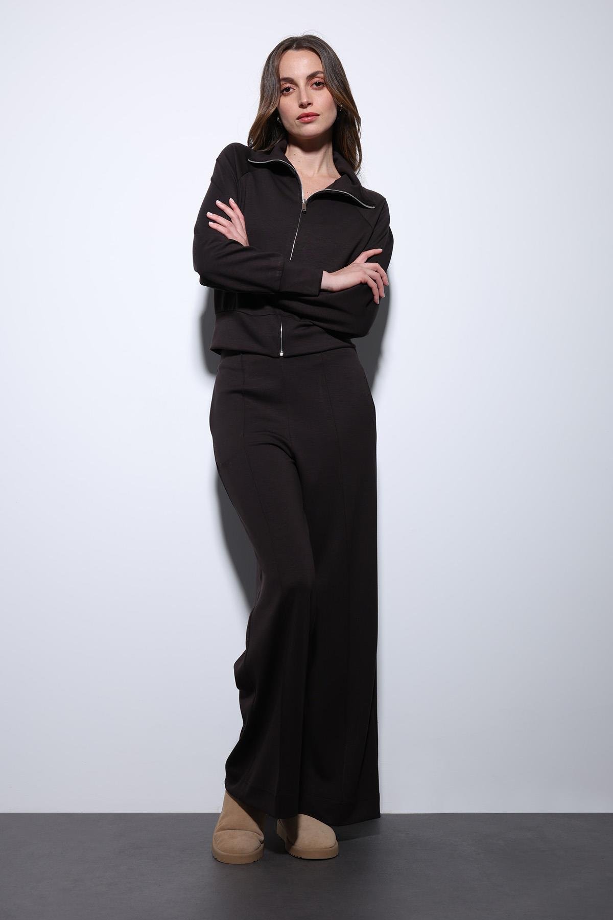 Antioch Koyu Kahve Fermuarlı Kadın Eşofman Takım