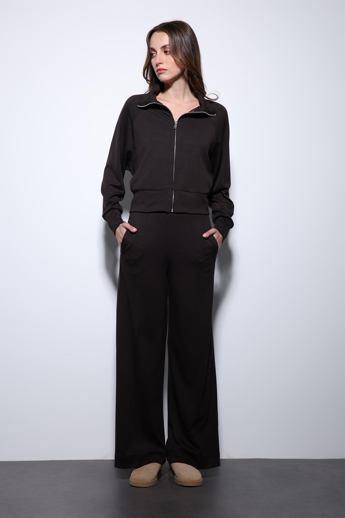 Antioch Koyu Kahve Fermuarlı Kadın Eşofman Takım