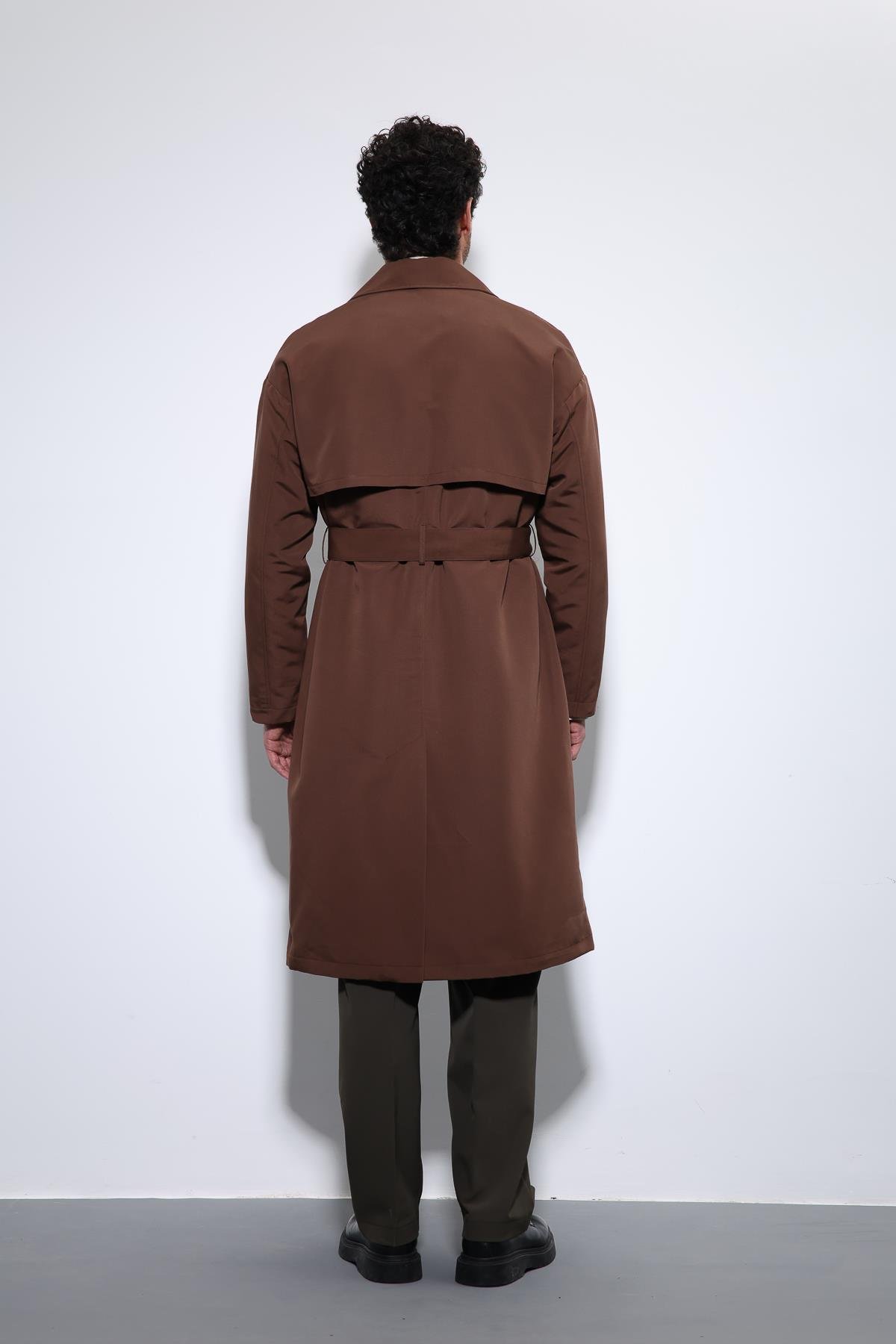 Antioch Koyu Kahve Kruvaze Kapama Kemerli Trençkot