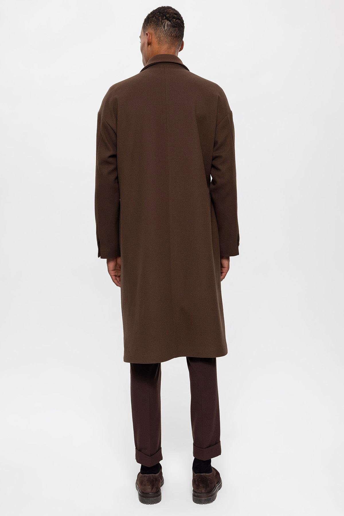 Antioch Koyu Kahve Kuşaklı Oversize Erkek Kaban