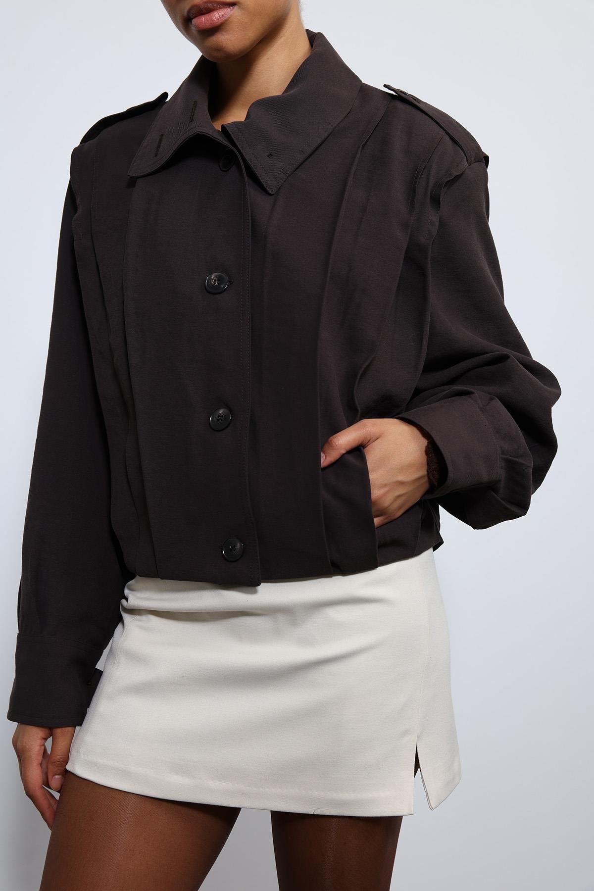 Antioch Koyu Kahve Pile Detaylı Dik Yaka Mont