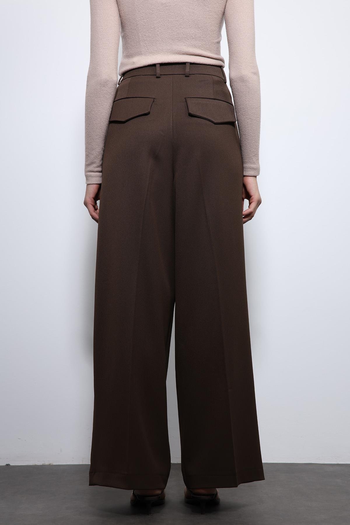 Antioch Koyu Kahve Pileli Palazzo Kadın Pantolon