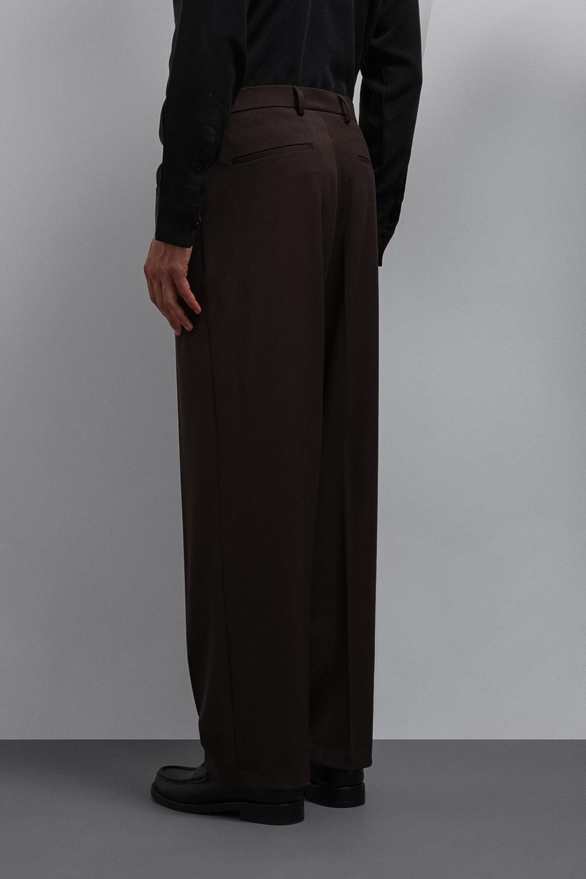 Antioch Koyu Kahve Relax Fit Baggy Pilili Erkek Pantolon