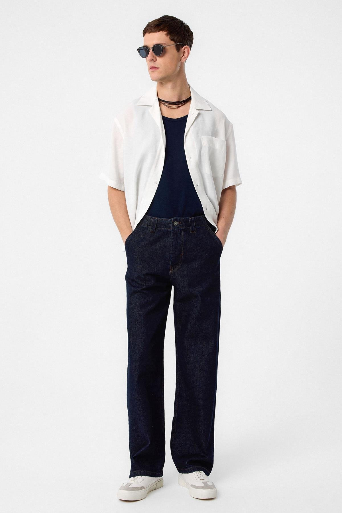 Antioch Koyu Lacivert Relaxed Fit Erkek Kot Pantolon