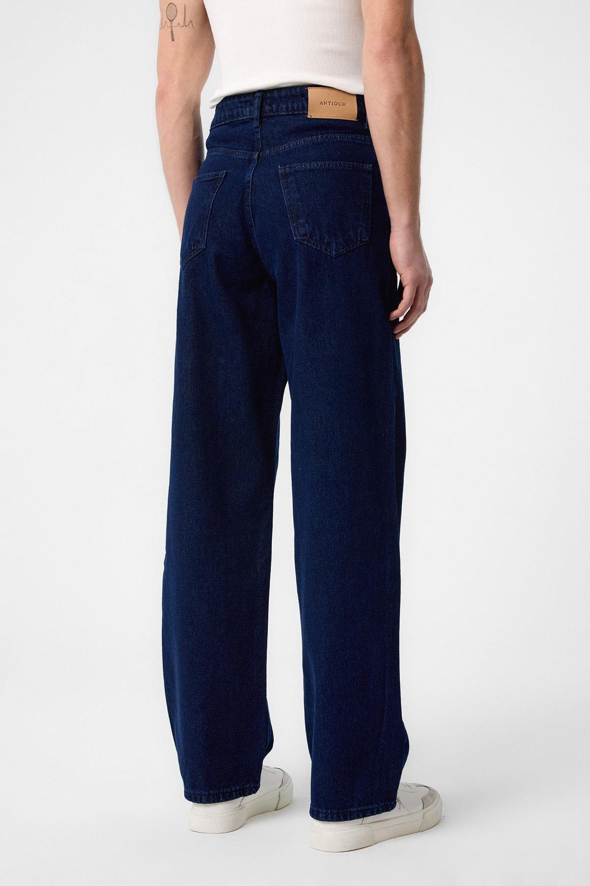 Antioch Koyu Lacivert Yüksek Bel Relaxed Fit Erkek Kot Pantolon