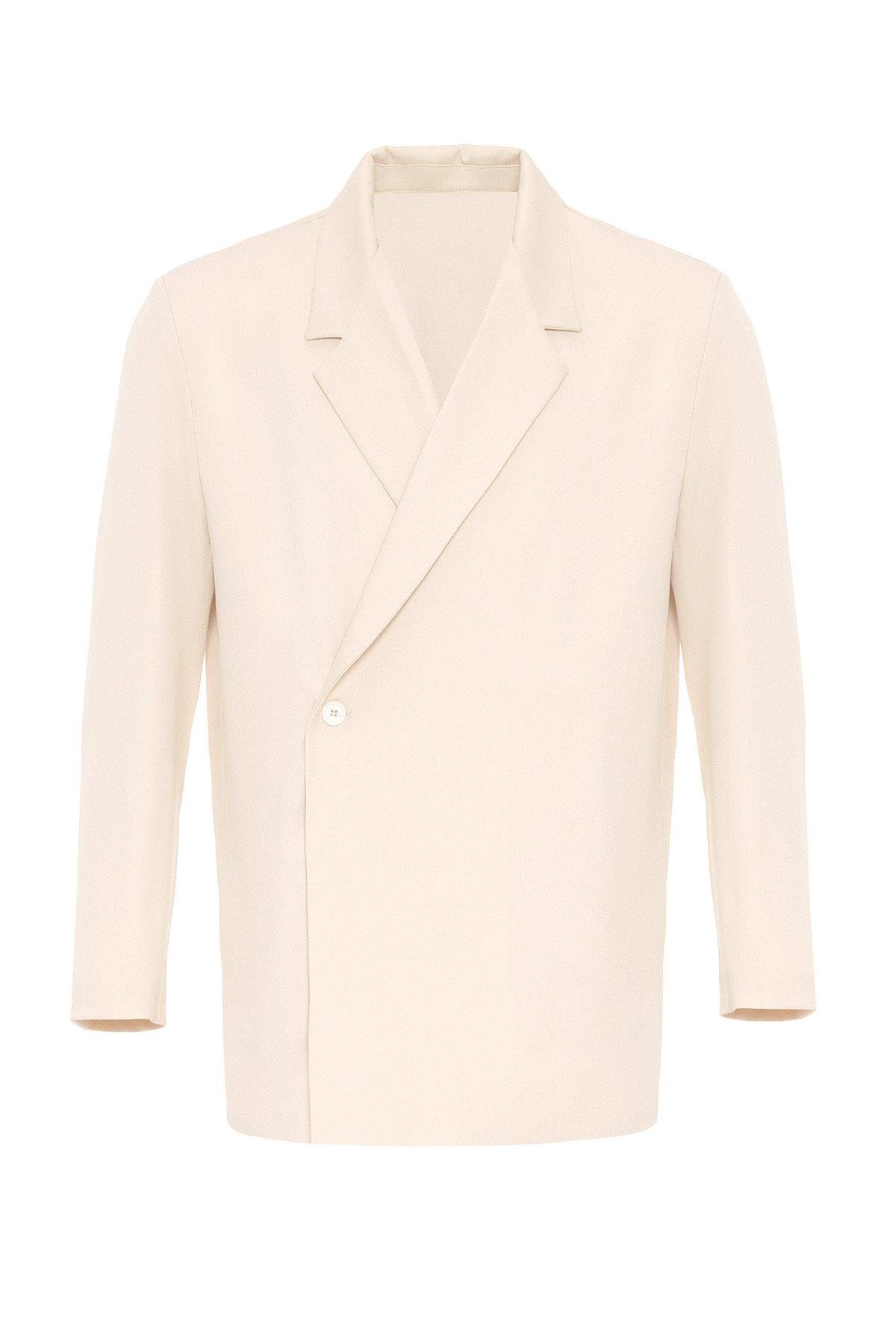 Antioch Ekru Kruvaze Kapama Gizli Cep Erkek Blazer Ceket