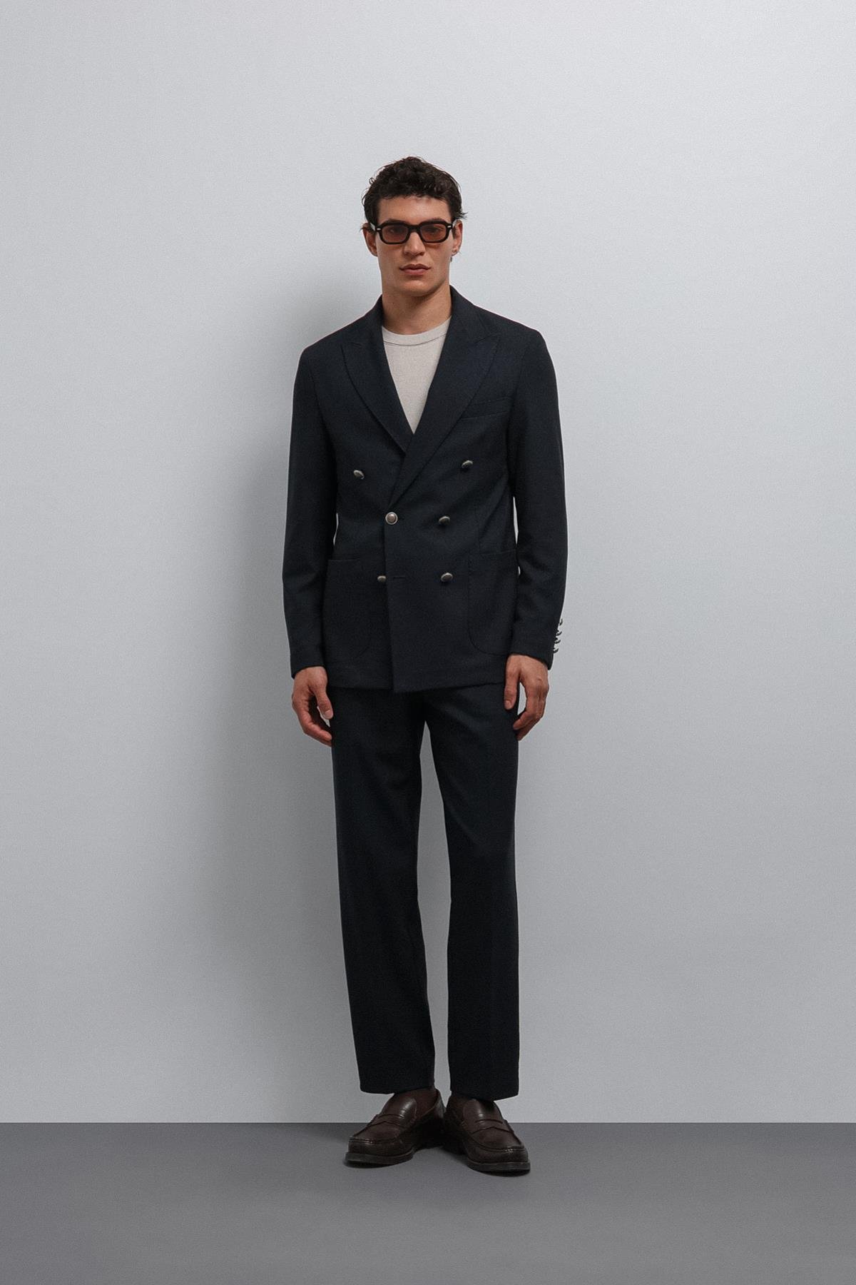 Antioch Lacivert Astarsız Kruvaze Erkek Blazer Ceket