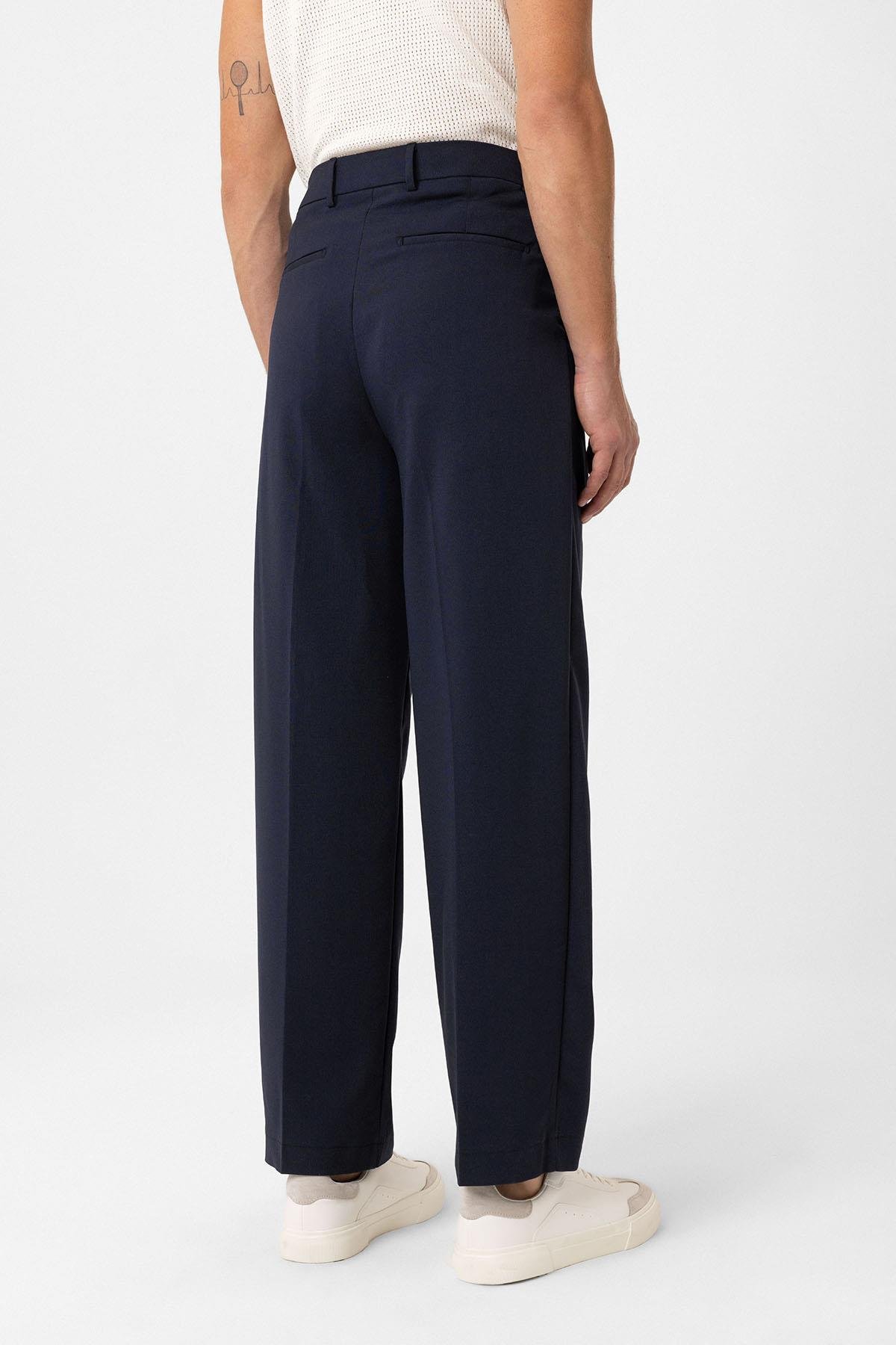 Antioch Lacivert Çift Pileli Baggy Fit Erkek Pantolon