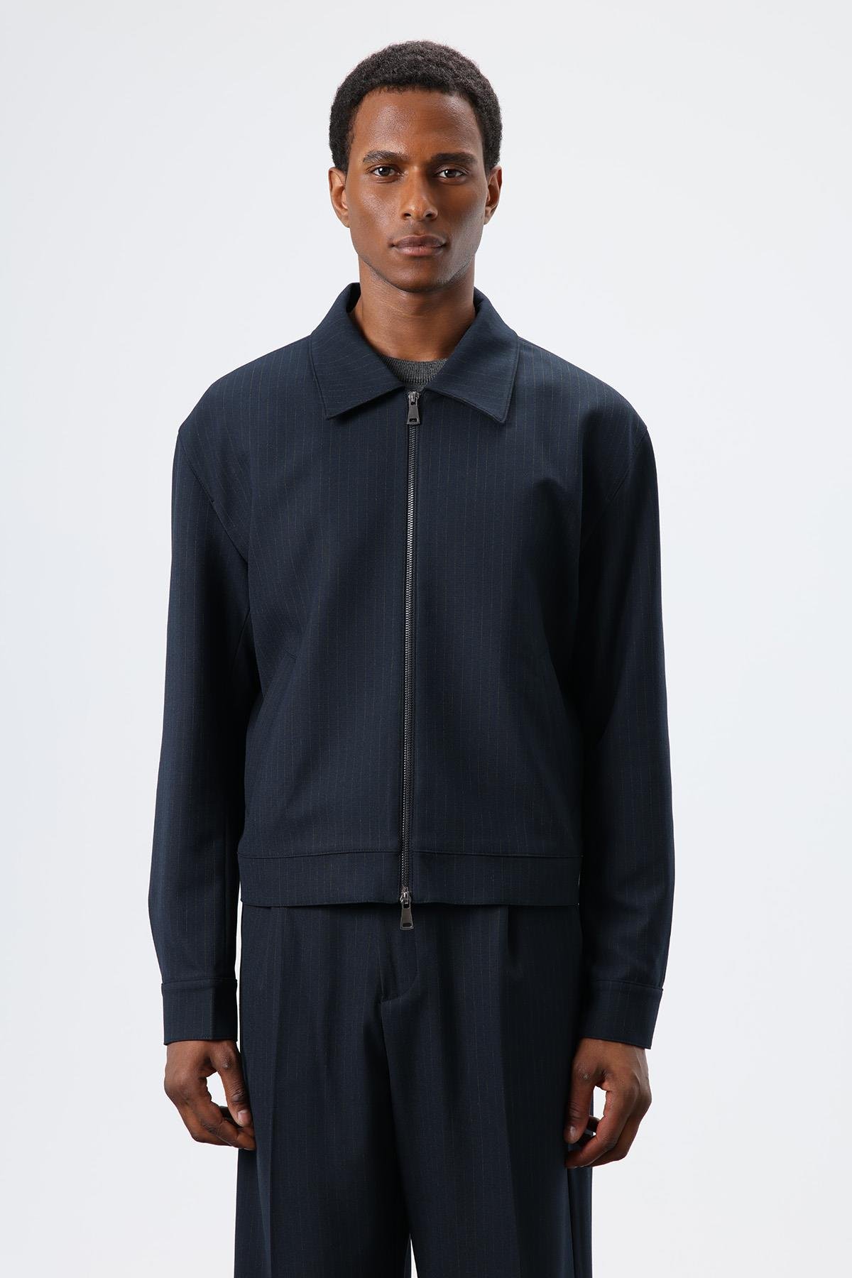 Antioch Lacivert Çizgili Mevsimlik Erkek Mont