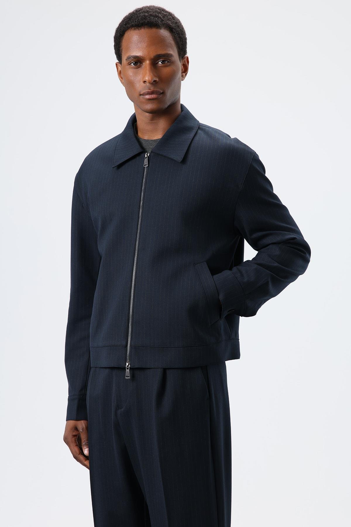 Antioch Lacivert Çizgili Mevsimlik Erkek Mont