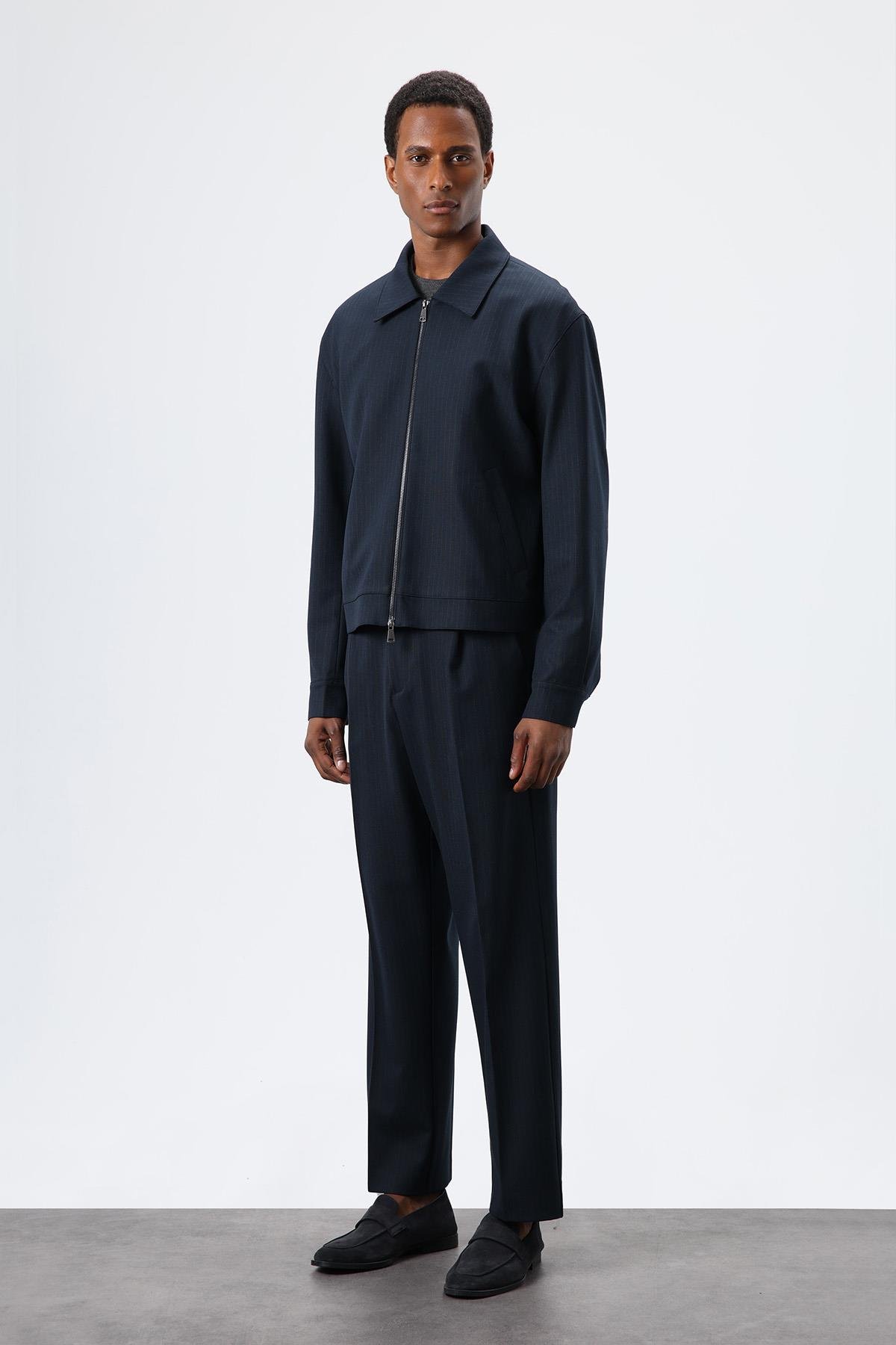 Antioch Lacivert Çizgili Mevsimlik Erkek Mont