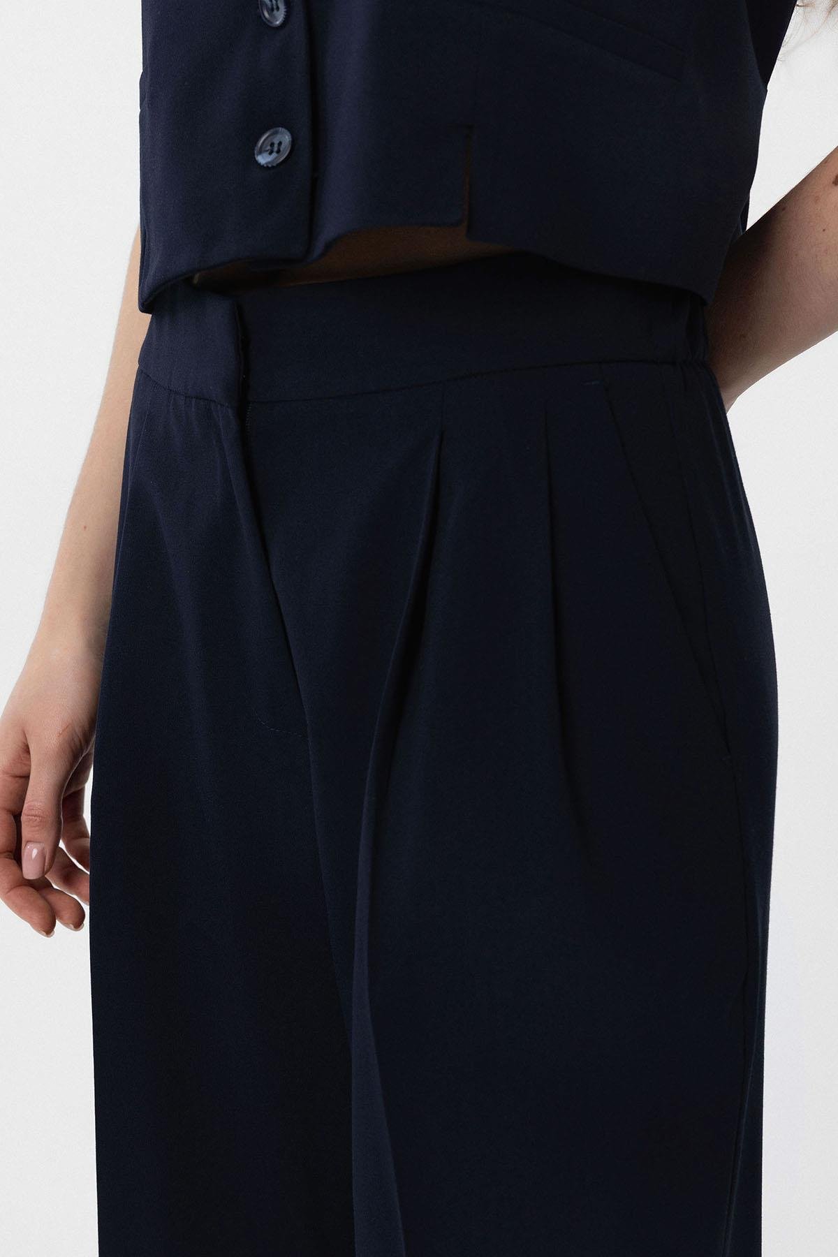 Antioch Lacivert Duble Paça Pensli Kadın Pantolon