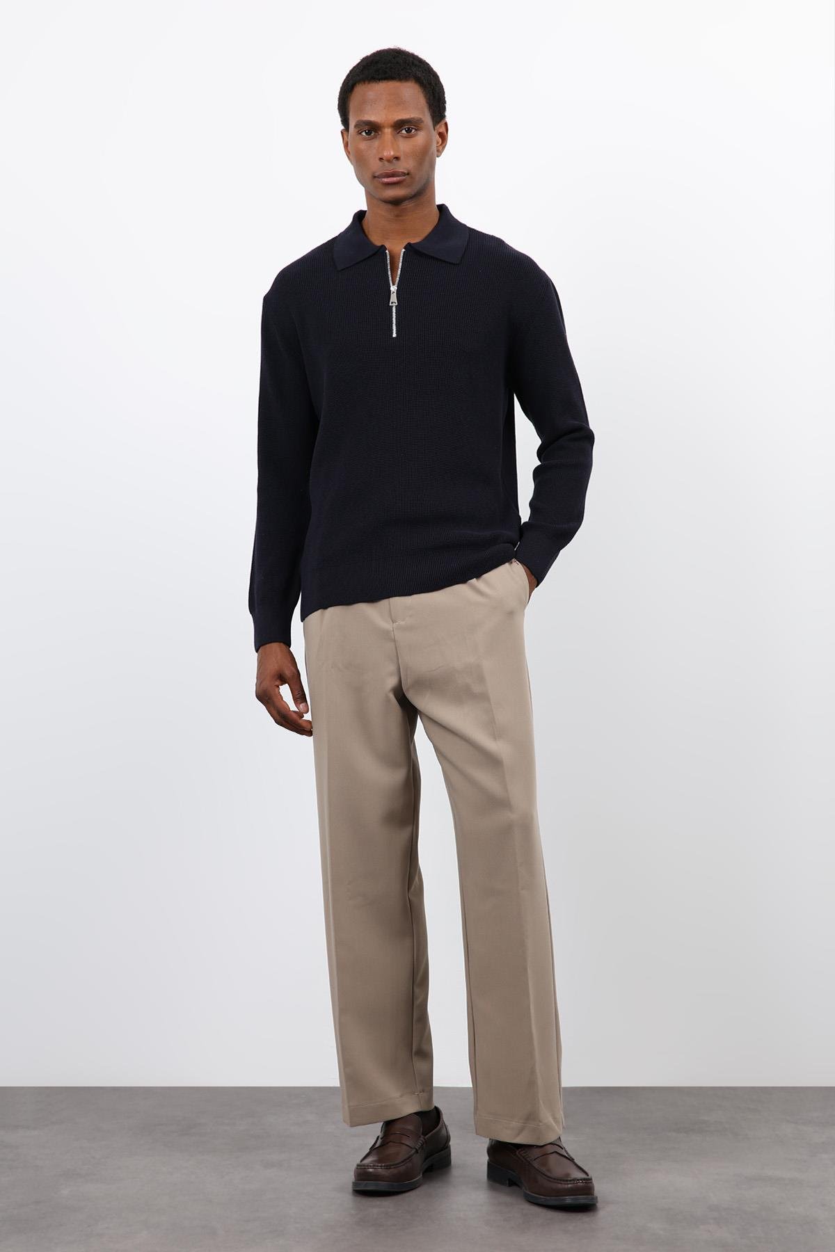 Antioch Lacivert Fermuarlı Erkek Triko Kazak