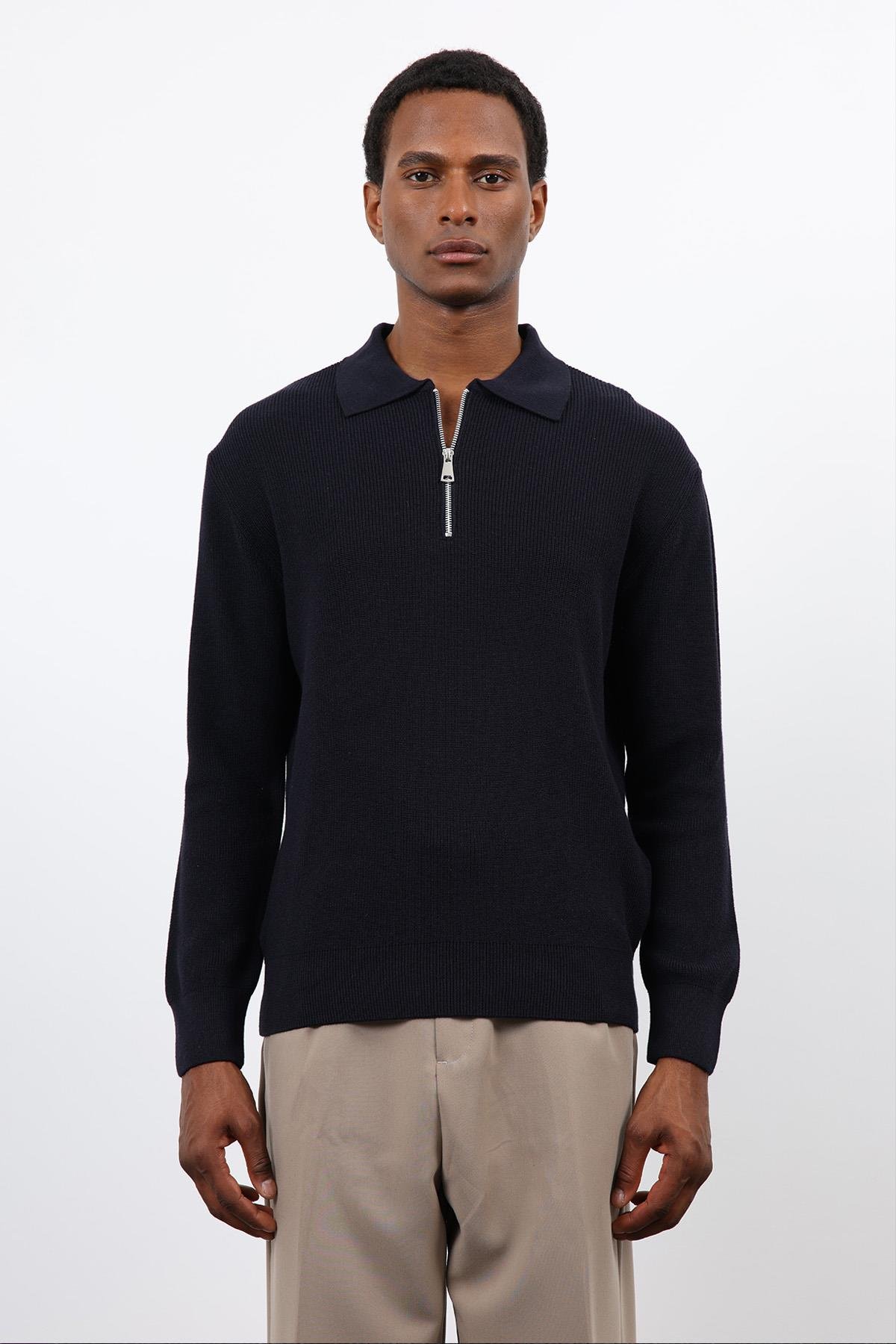 Antioch Lacivert Fermuarlı Erkek Triko Kazak