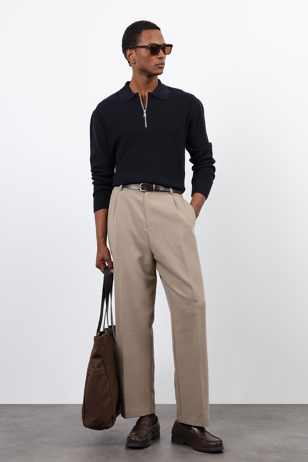 Antioch Lacivert Fermuarlı Erkek Triko Kazak