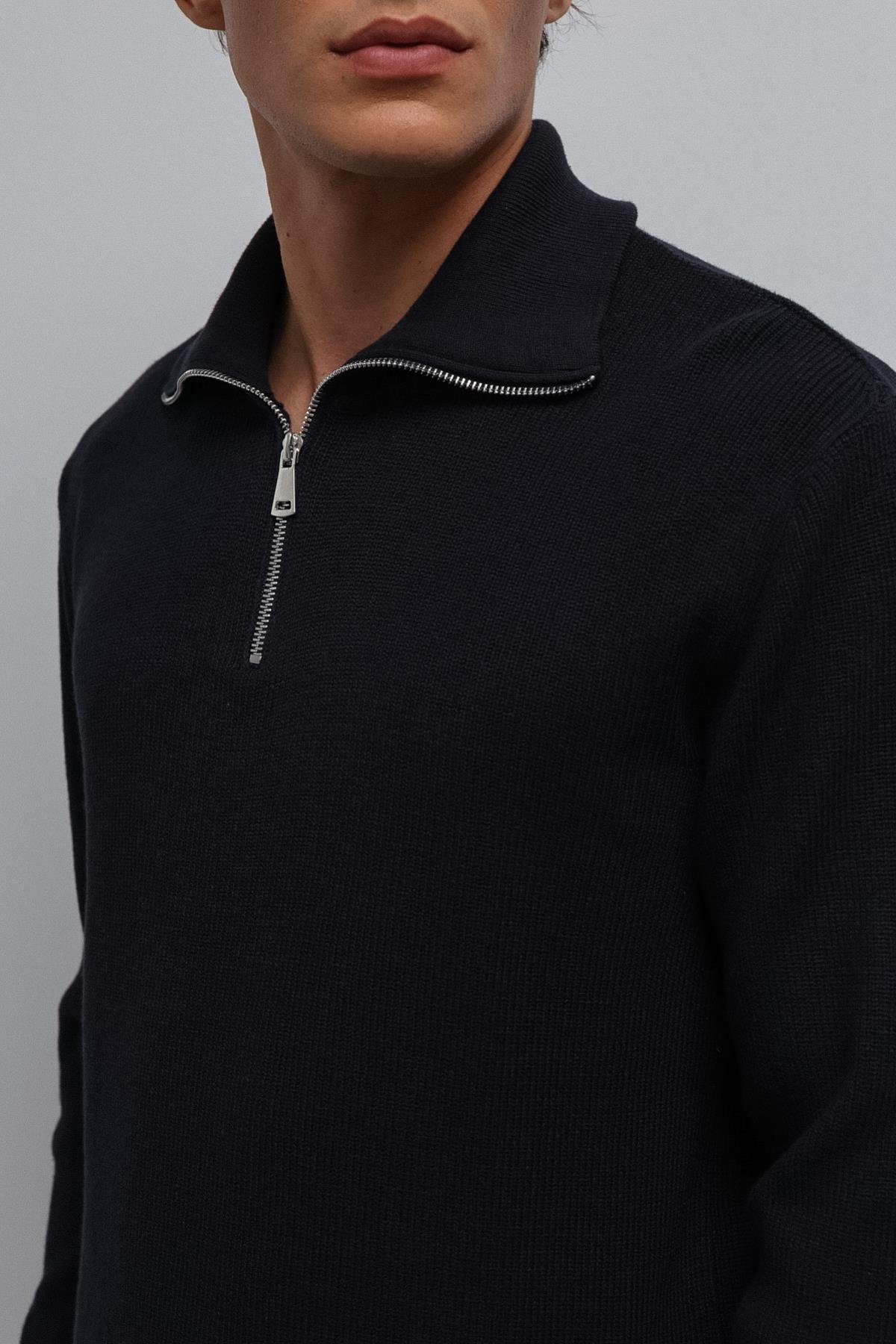 Antioch Lacivert Fermuarlı Triko Erkek Kazak