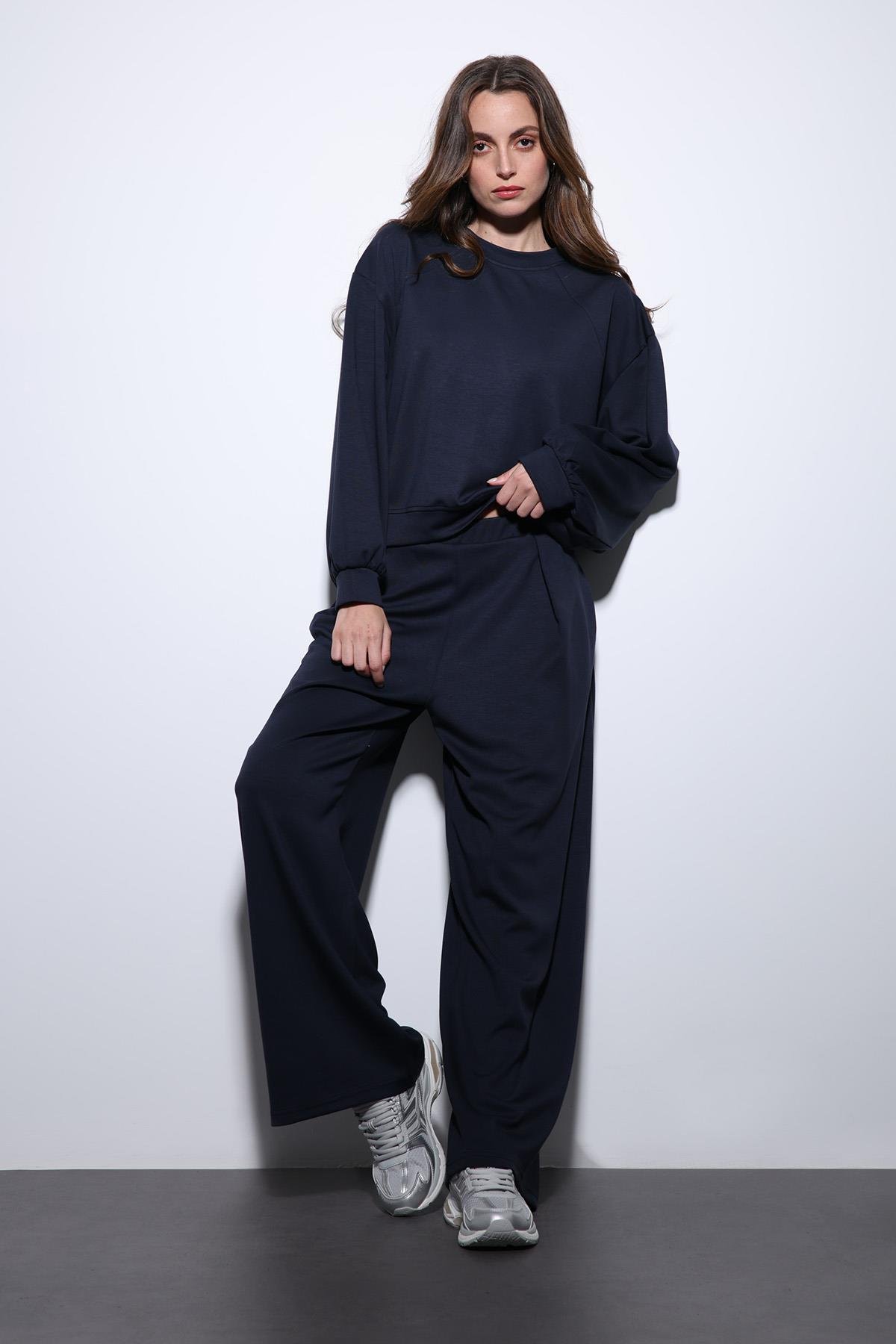 Antioch Lacivert Geniş Paça Relaxed Kadın Takım