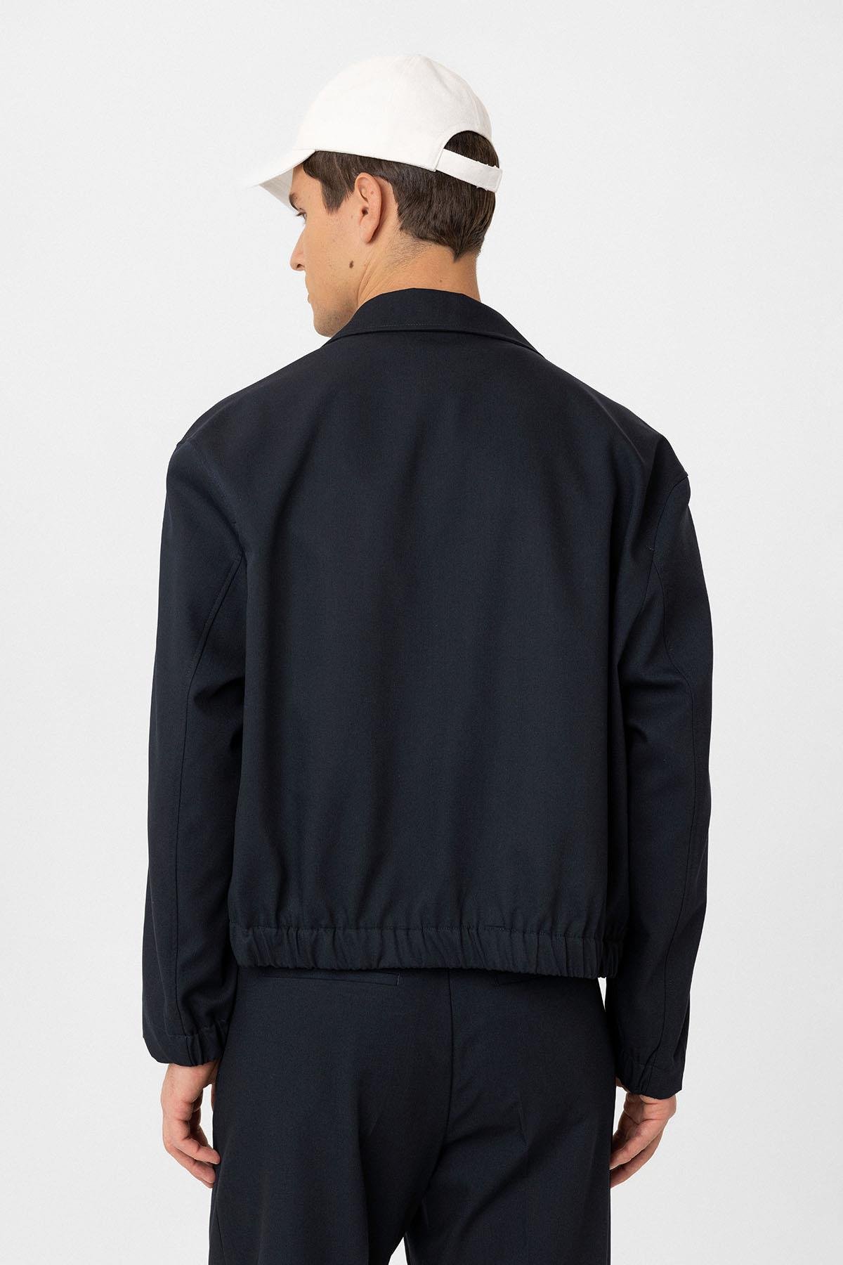 Antioch Lacivert Gizli Düğme Mevsimlik Relax Fit Erkek Mont