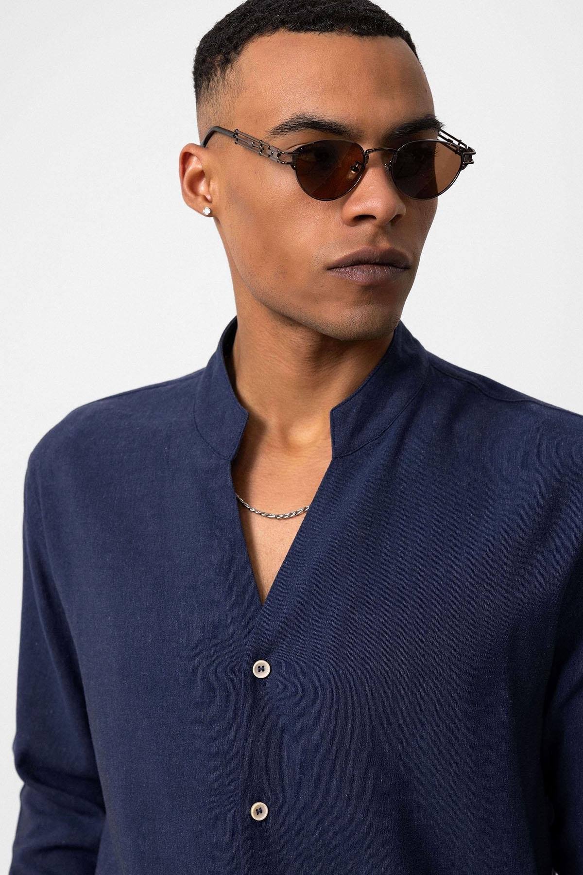 Antioch Lacivert Hakim Yaka Uzun Kollu Erkek Gömlek
