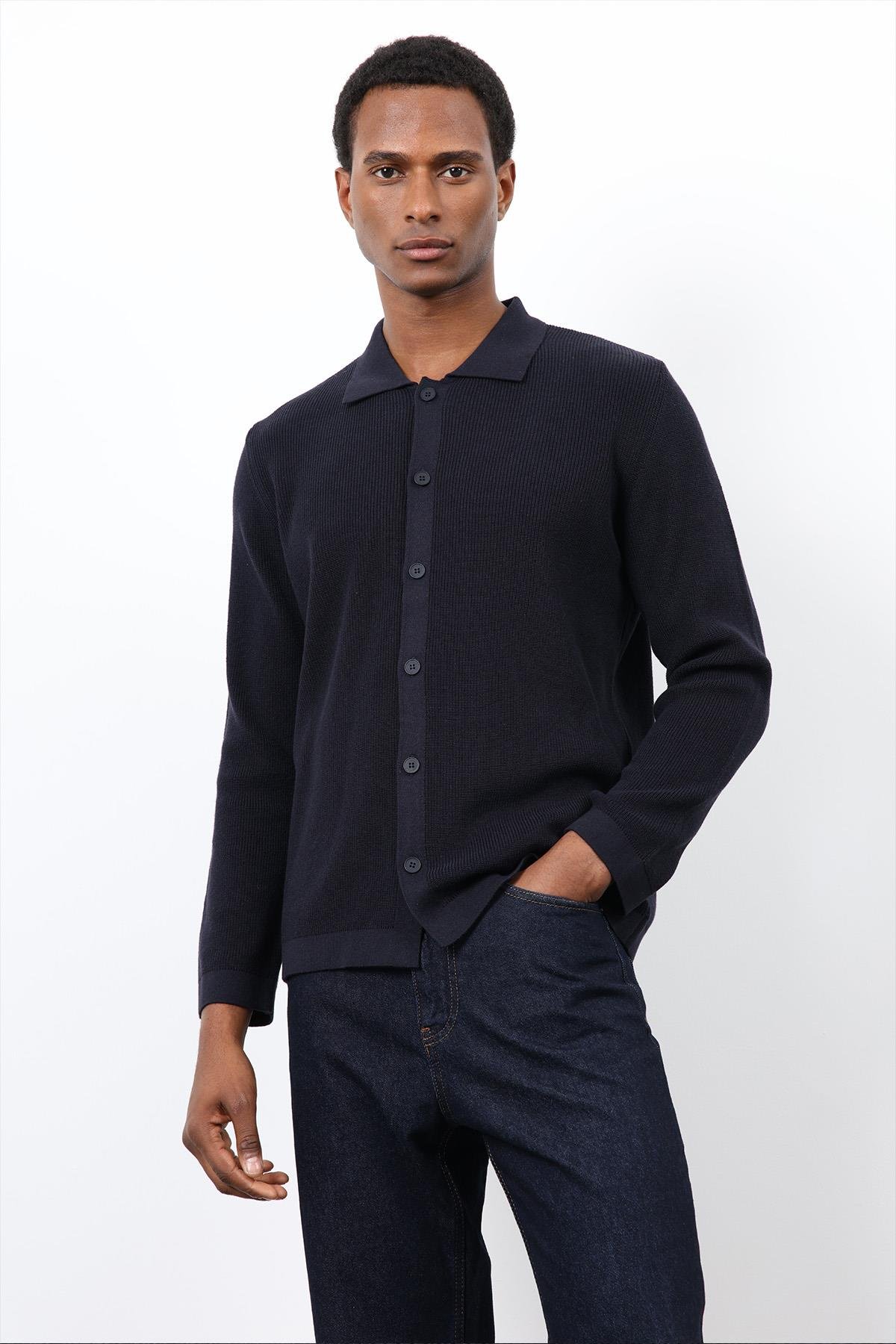 Antioch Lacivert İnce Örgü Triko Erkek Hırka