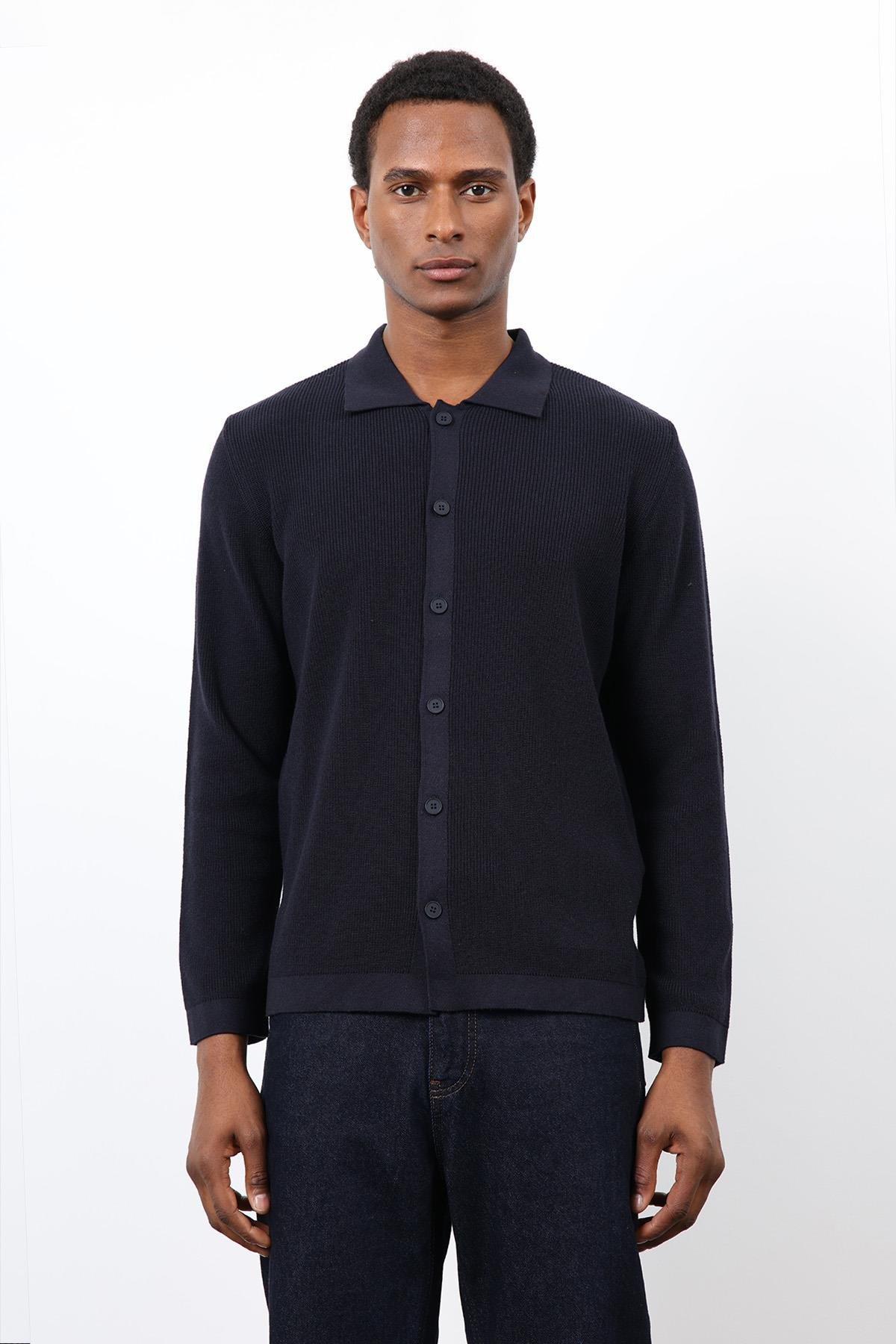 Antioch Lacivert İnce Örgü Triko Erkek Hırka