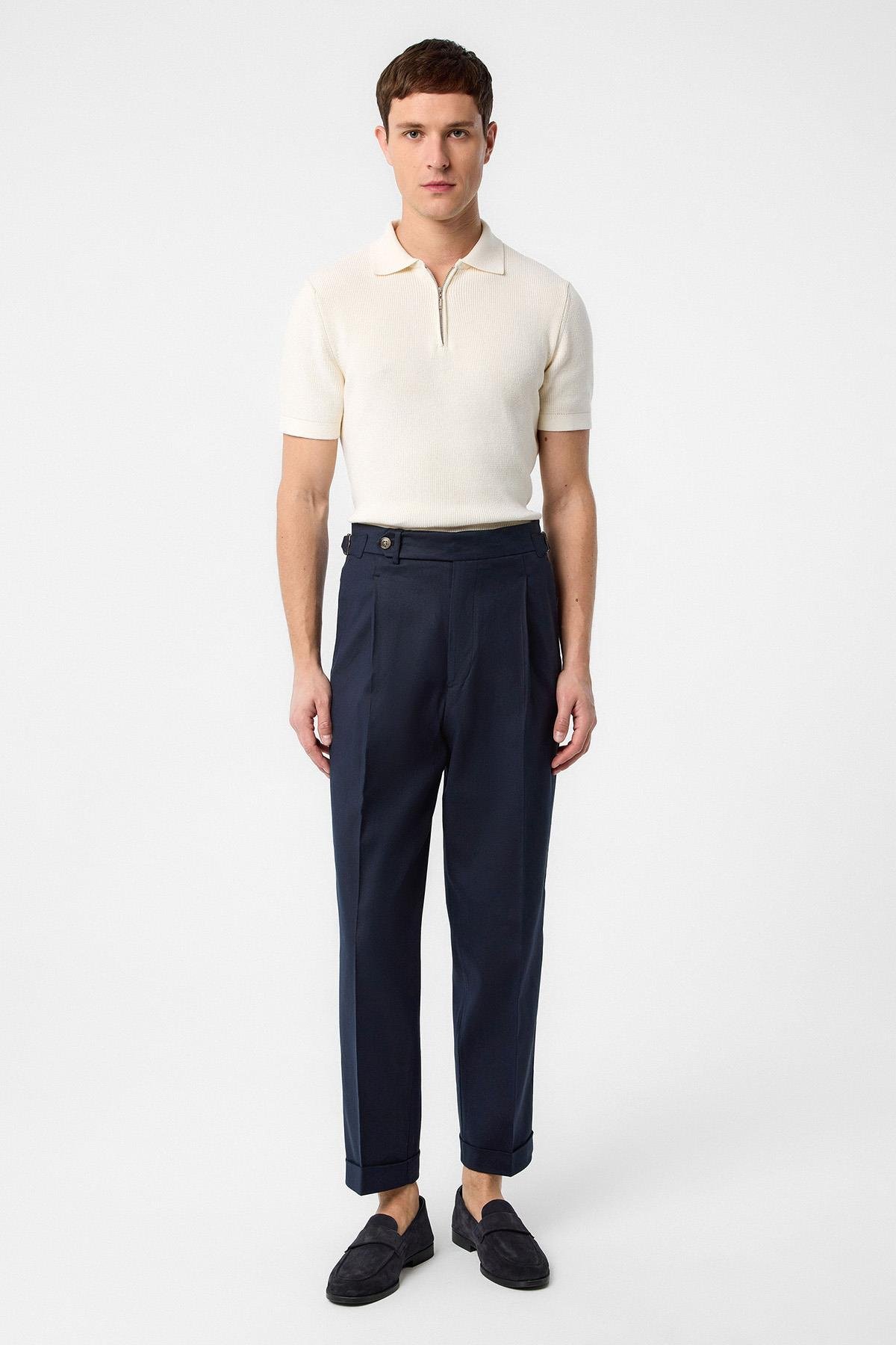 Antioch Lacivert İtalyan Kesim Yüksek Bel Erkek Pantolon