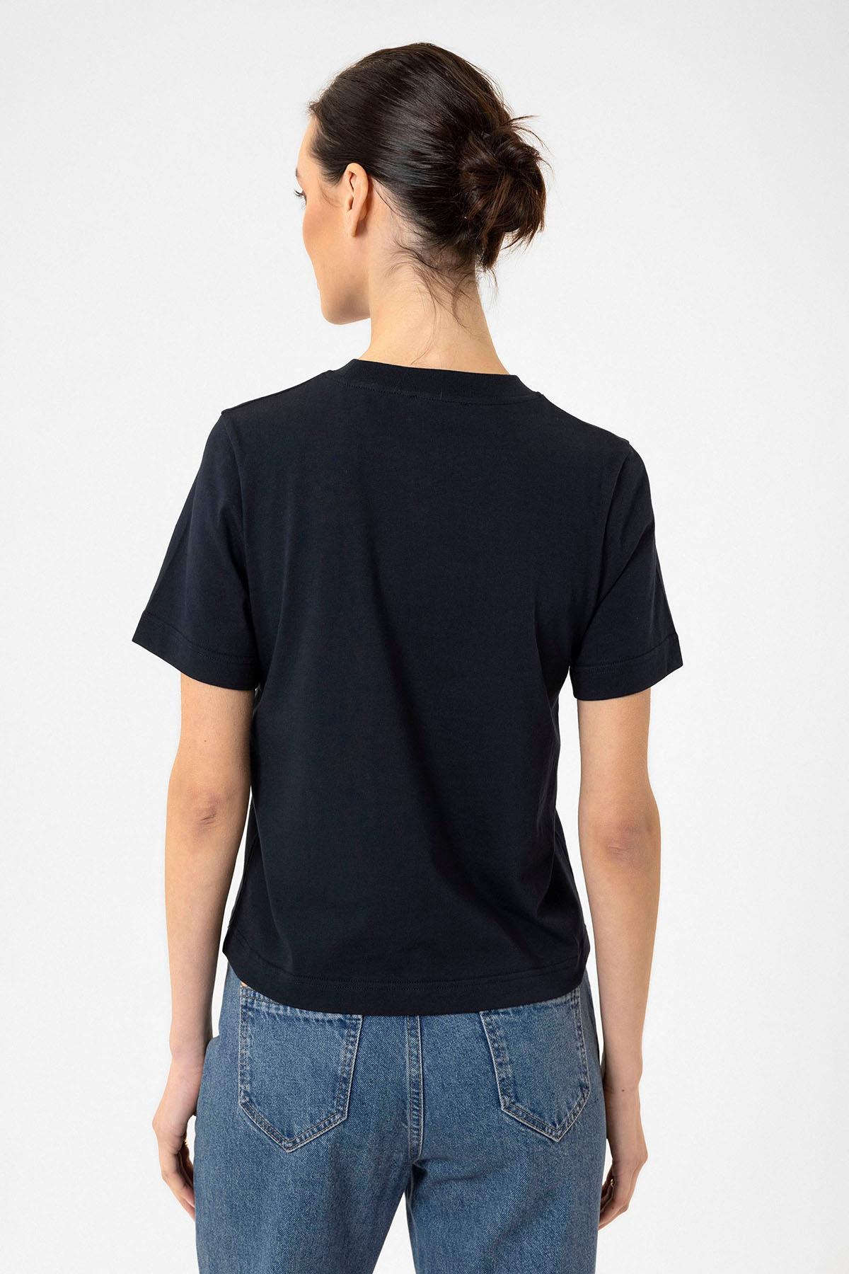 Antioch Lacivert Kadın Bisiklet Yaka Basic T-Shirt