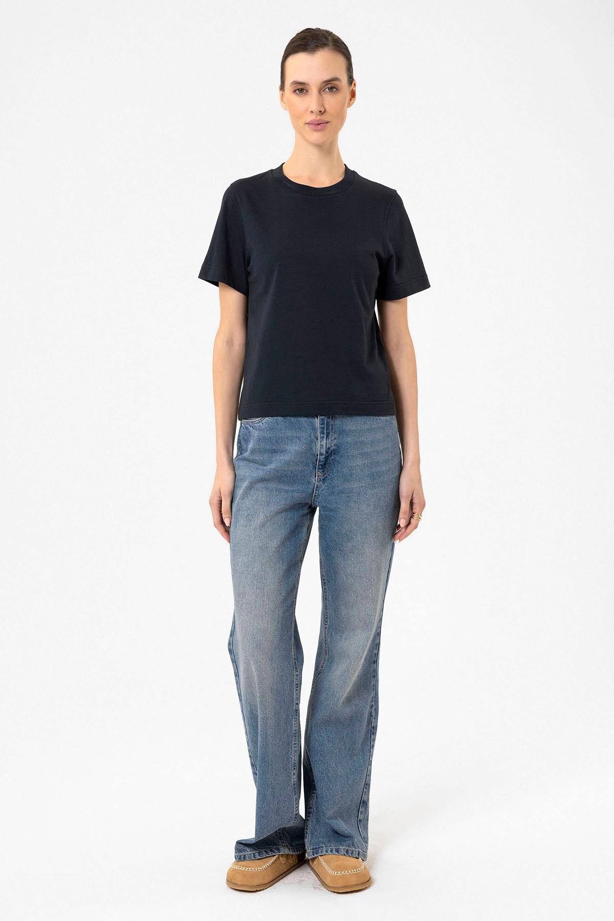 Antioch Lacivert Kadın Bisiklet Yaka Basic T-Shirt